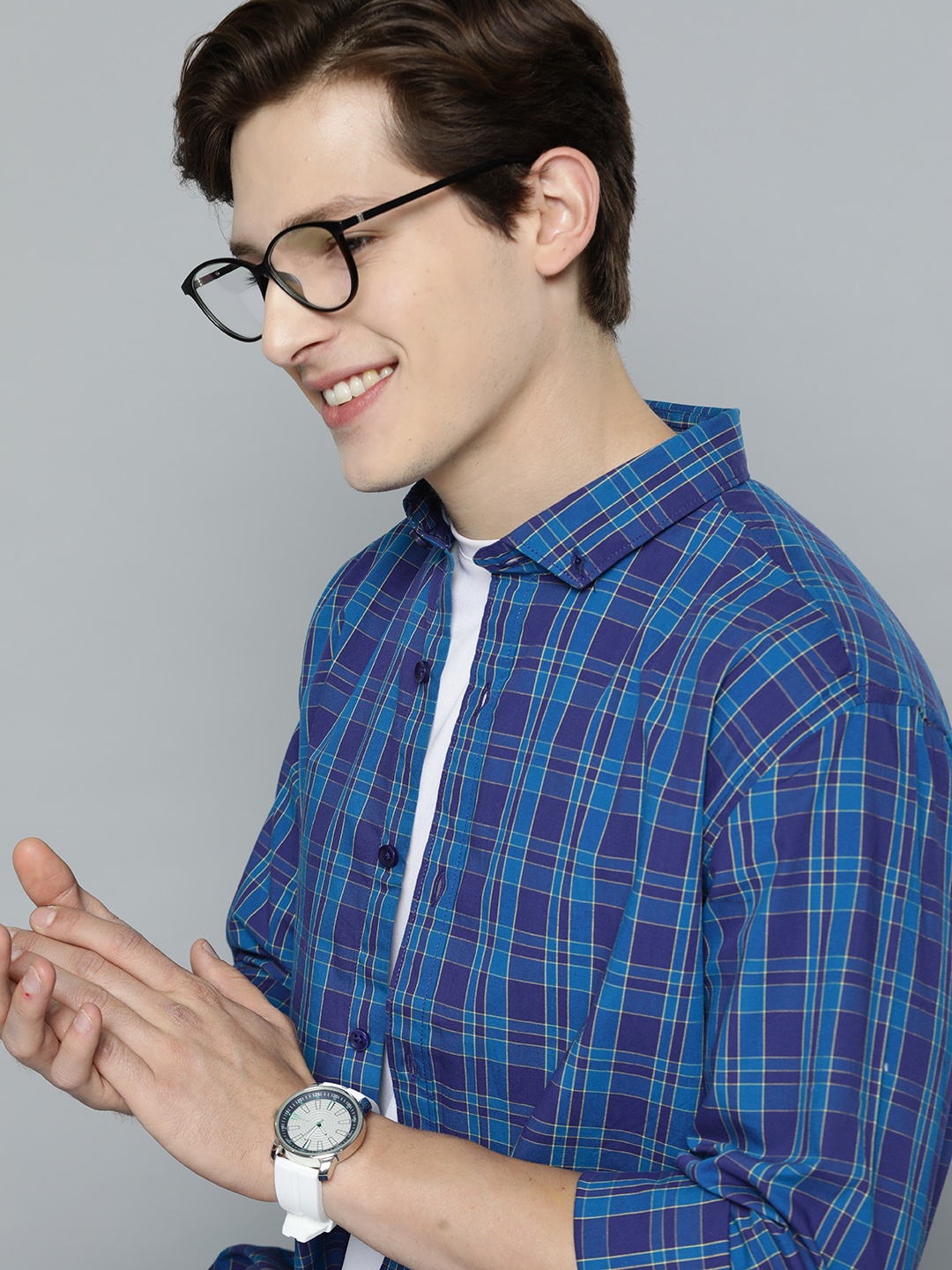 

Mast & Harbour Men Navy Blue Tartan Checks Checked Casual Shirt