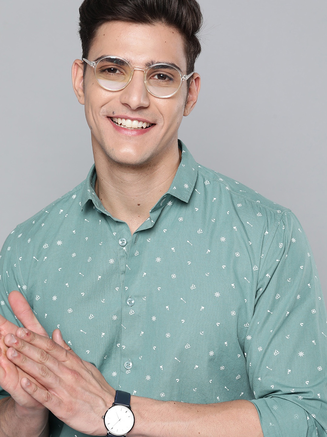

Mast & Harbour Men Green Printed Pure Cotton Casual Shirt