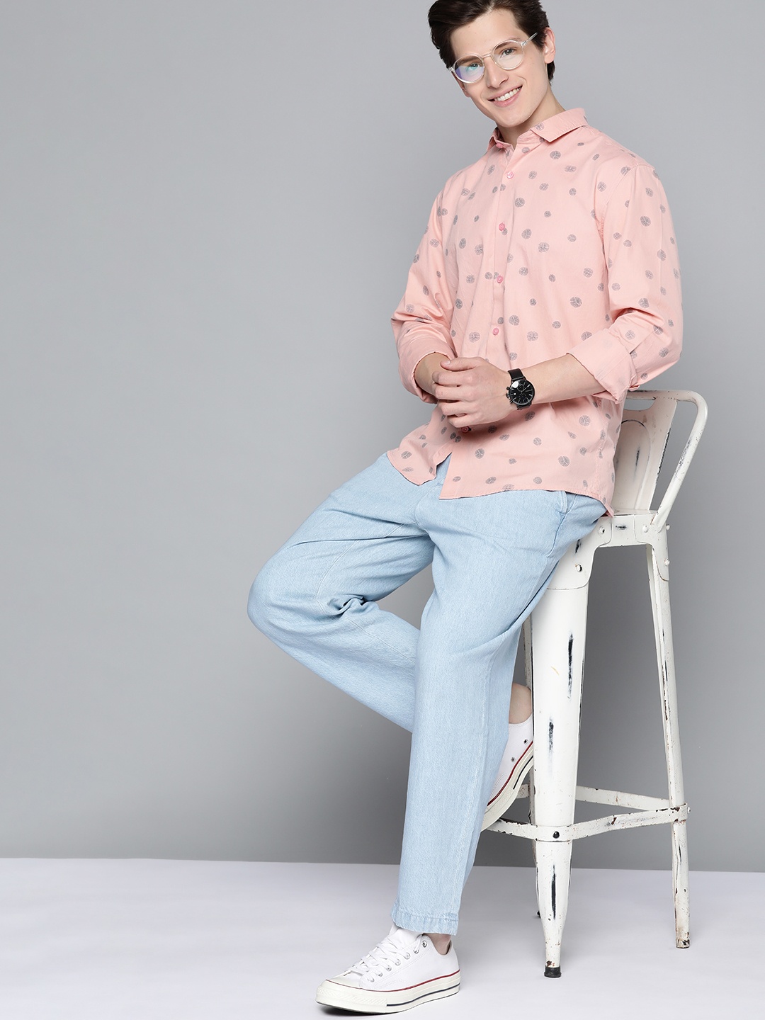 

Mast & Harbour Men Peach Printed Pure Cotton Casual Shirt