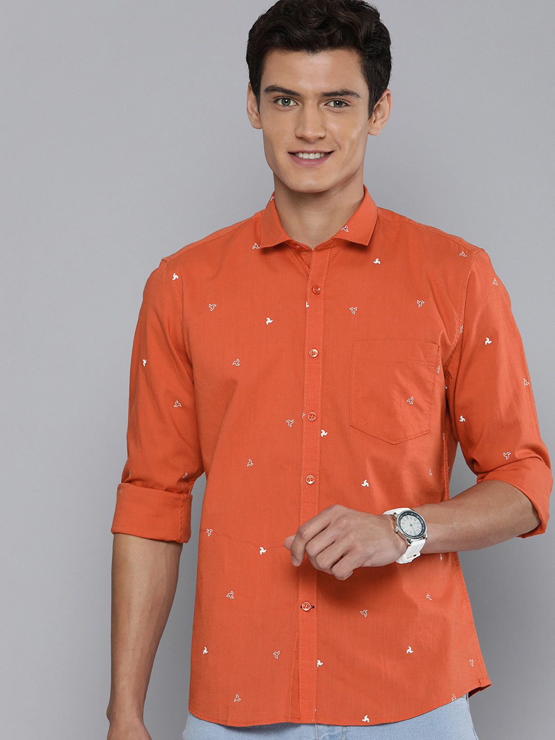 

Mast & Harbour Men Orange & White Printed Casual Shirt