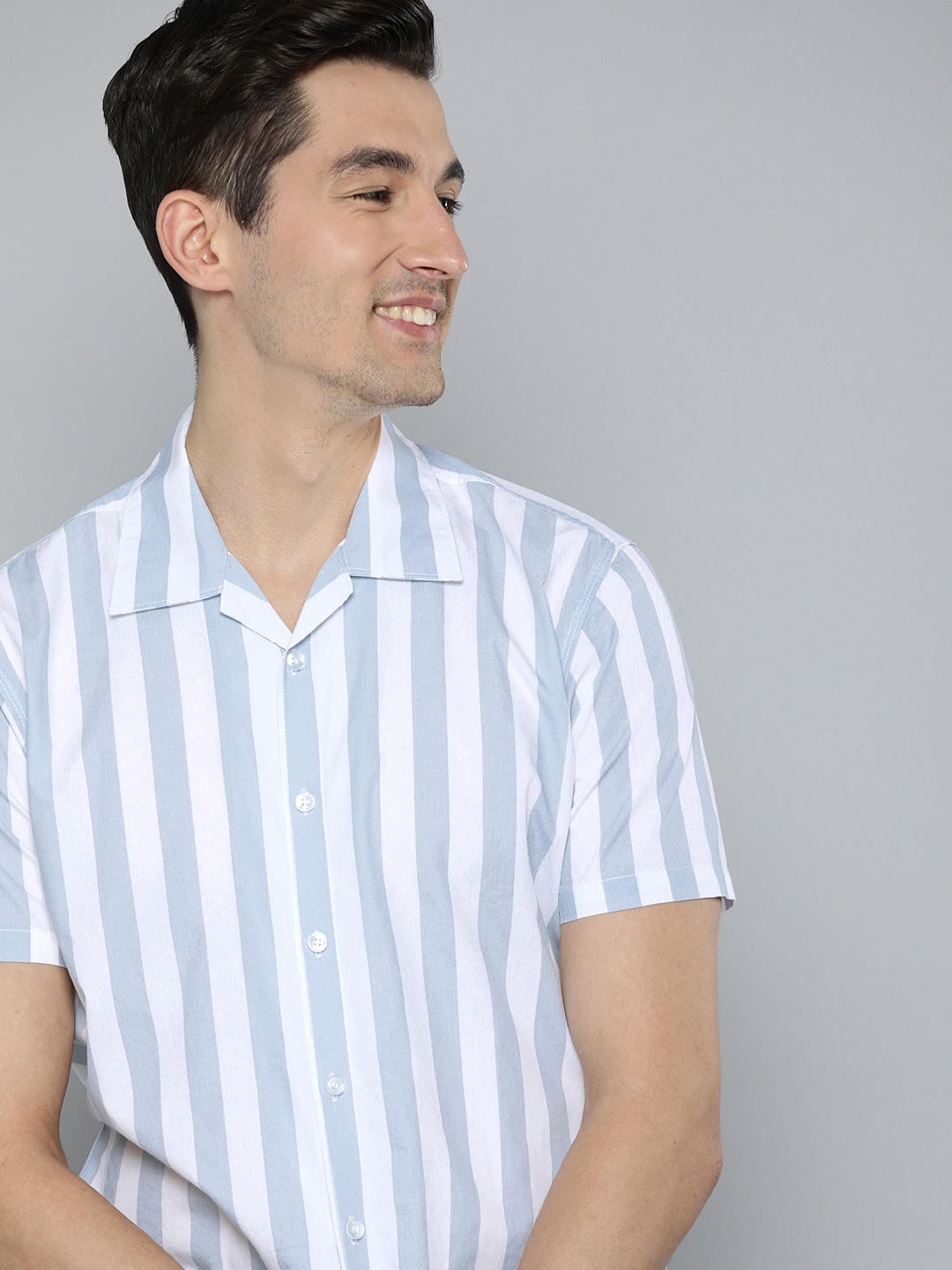 

Mast & Harbour Men Blue & White Striped Pure Cotton Casual Shirt