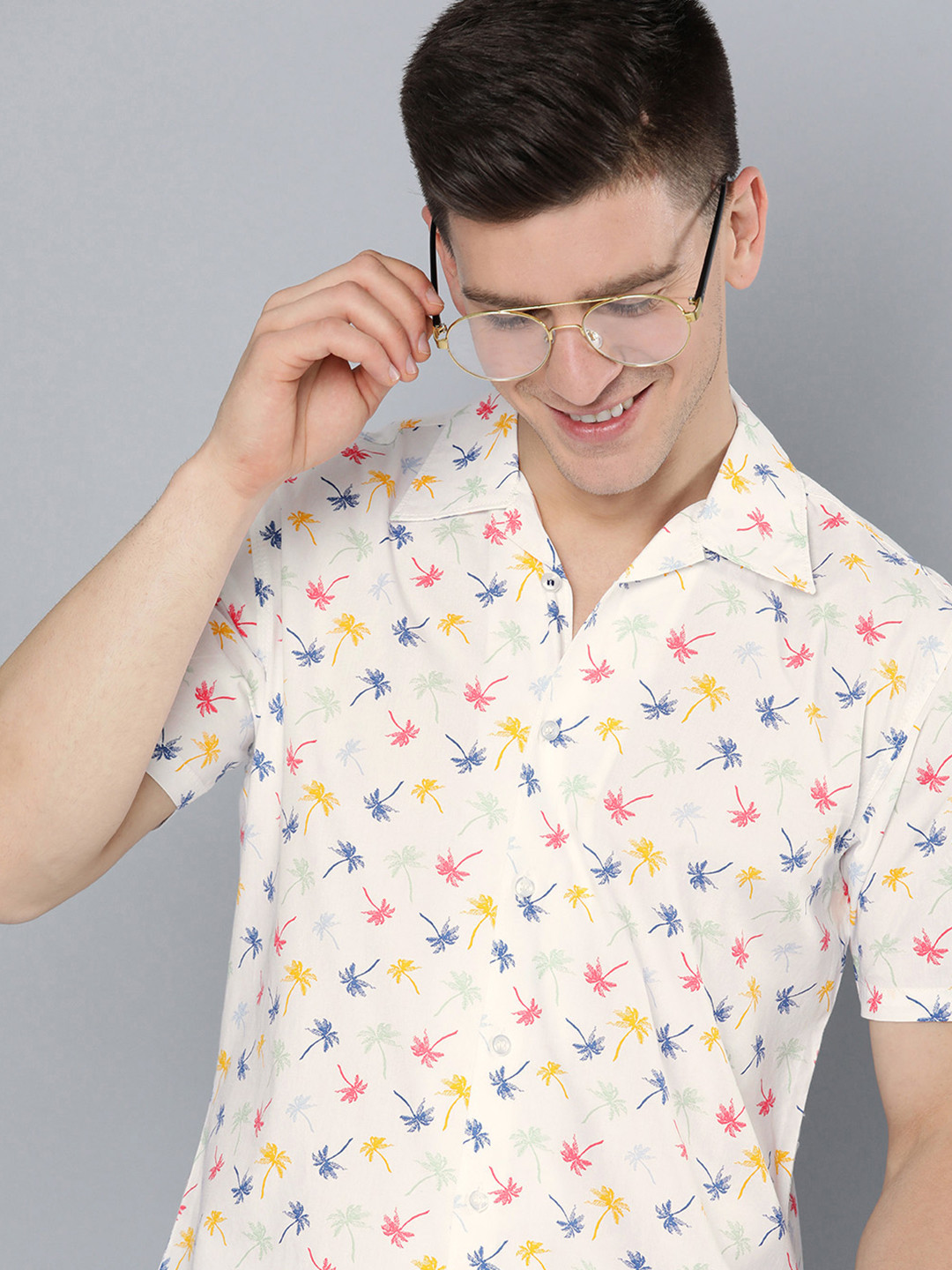 

Mast & Harbour Men White & Yellow Slim Fit Printed Pure Cotton Casual Shirt