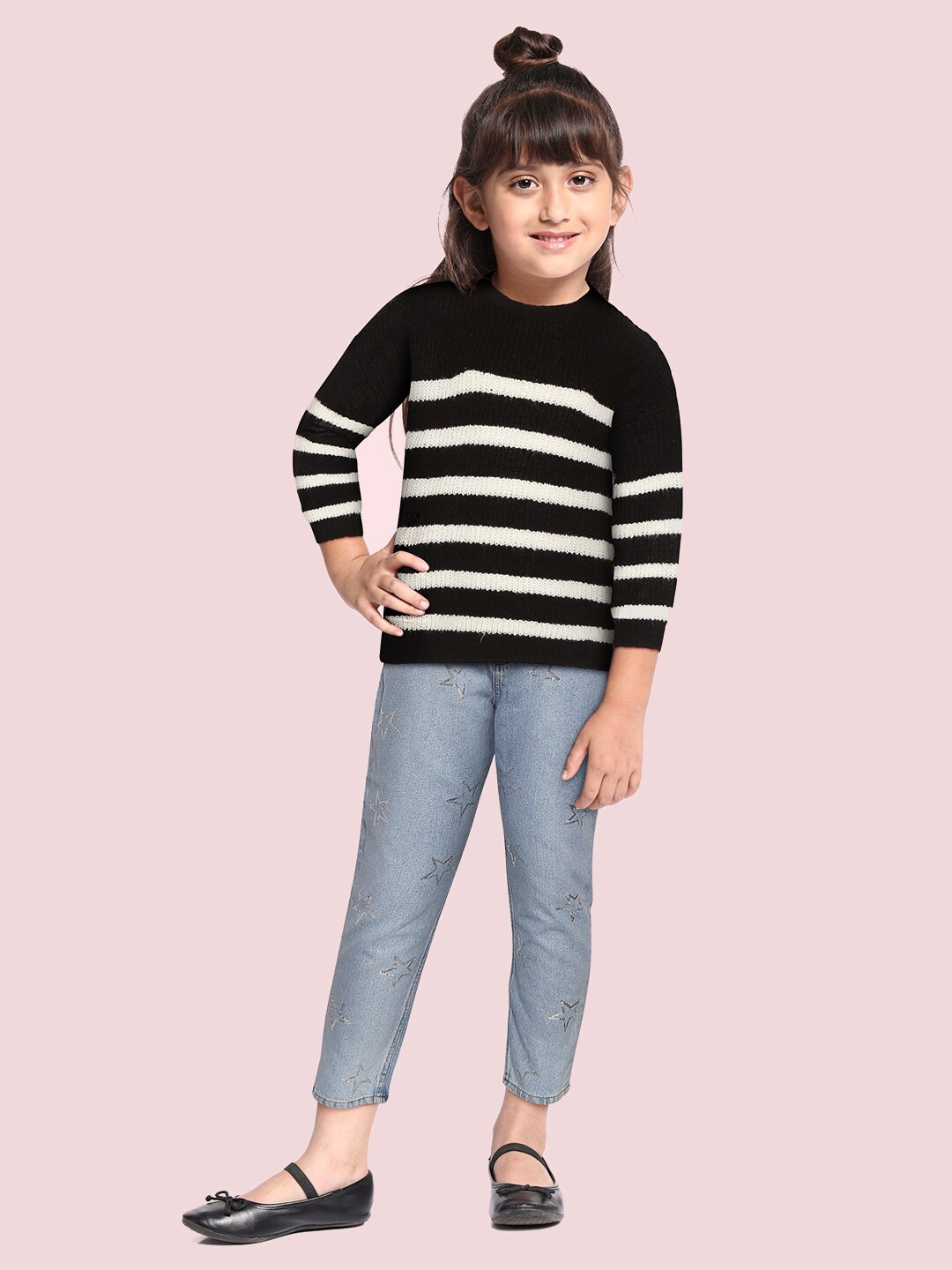 

Mango Kids Girls Black & White Striped Pullover