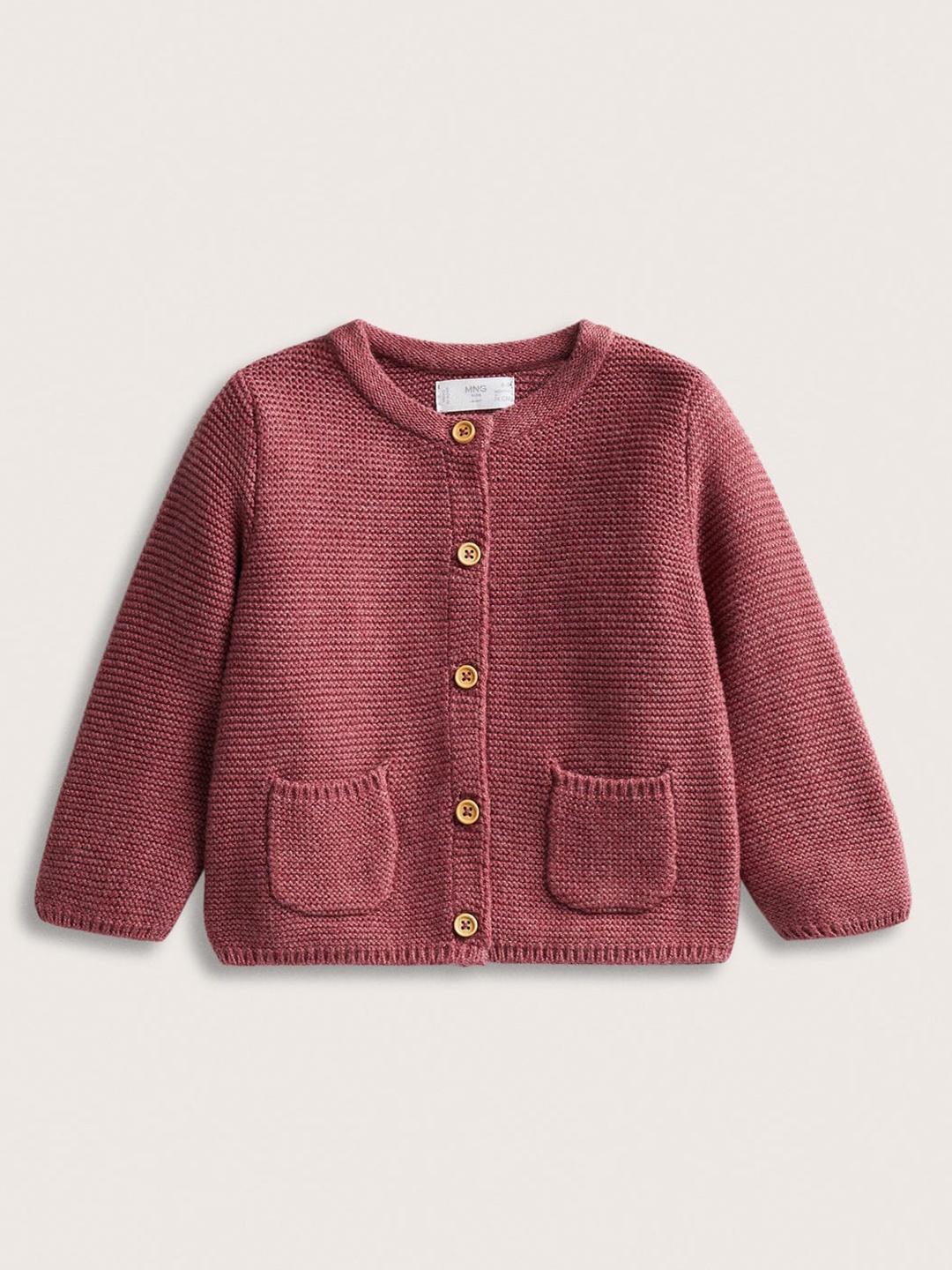 

Mango Kids Girls Pink Solid Knitted Cardigan