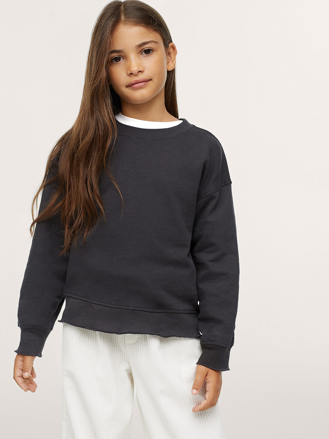 

Mango Kids Girls Charcoal Grey Solid Cotton Sweatshirt