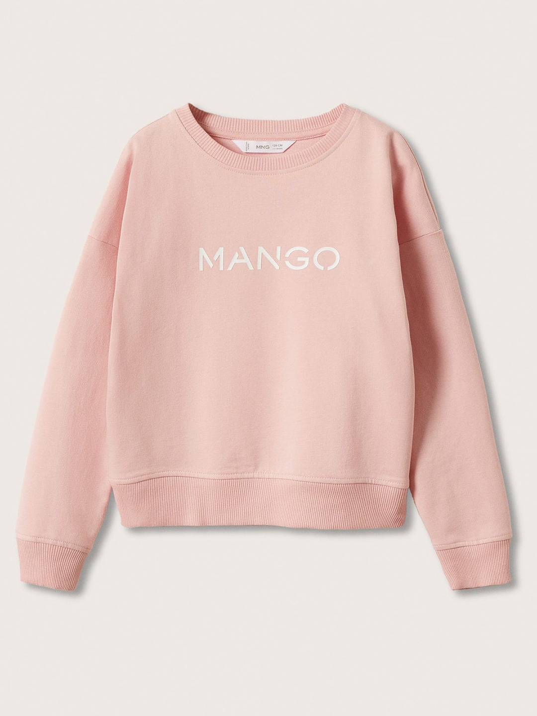 

Mango Kids Girls Peach-Coloured & White Brand Logo Print Pure Cotton Sweatshirt