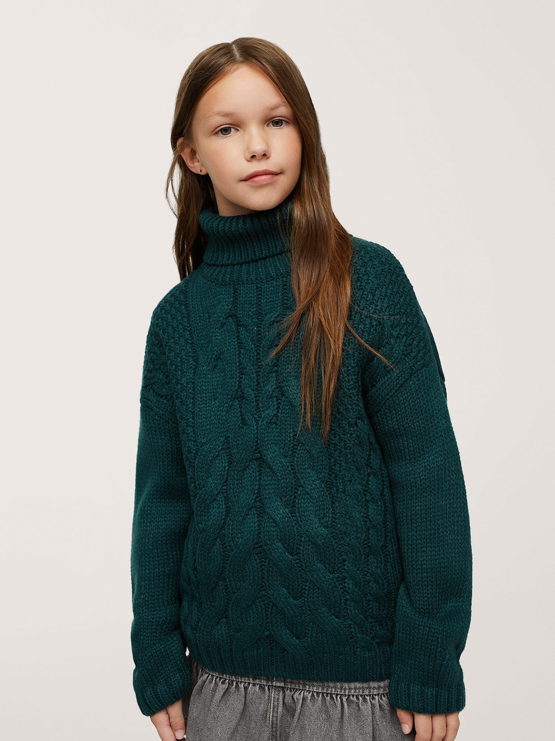 

Mango Kids Girls Green Cable Knit Pullover