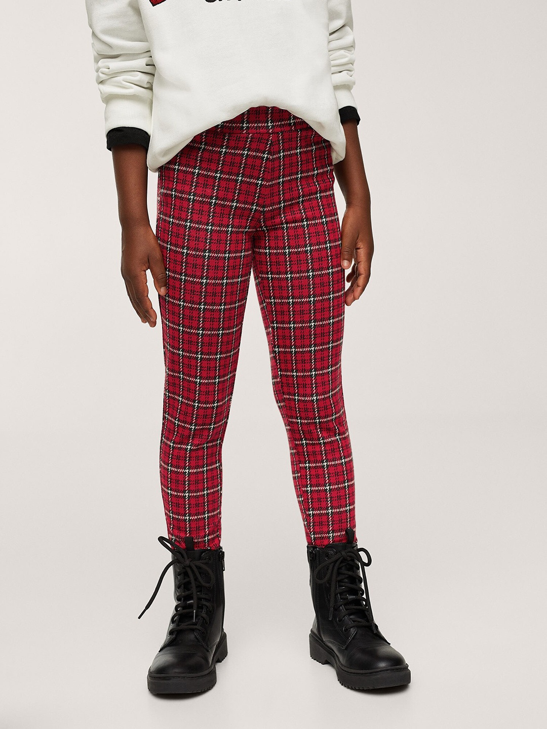 

Mango Kids Girls Red & White Checked Ankle Length Leggings