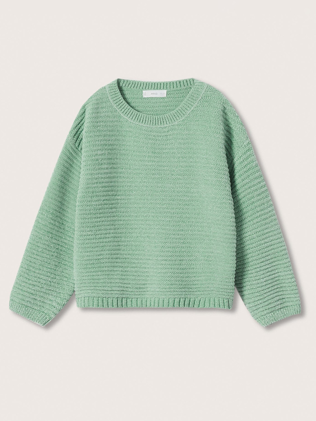 

Mango Kids Girls Green Solid Self Striped Pullover