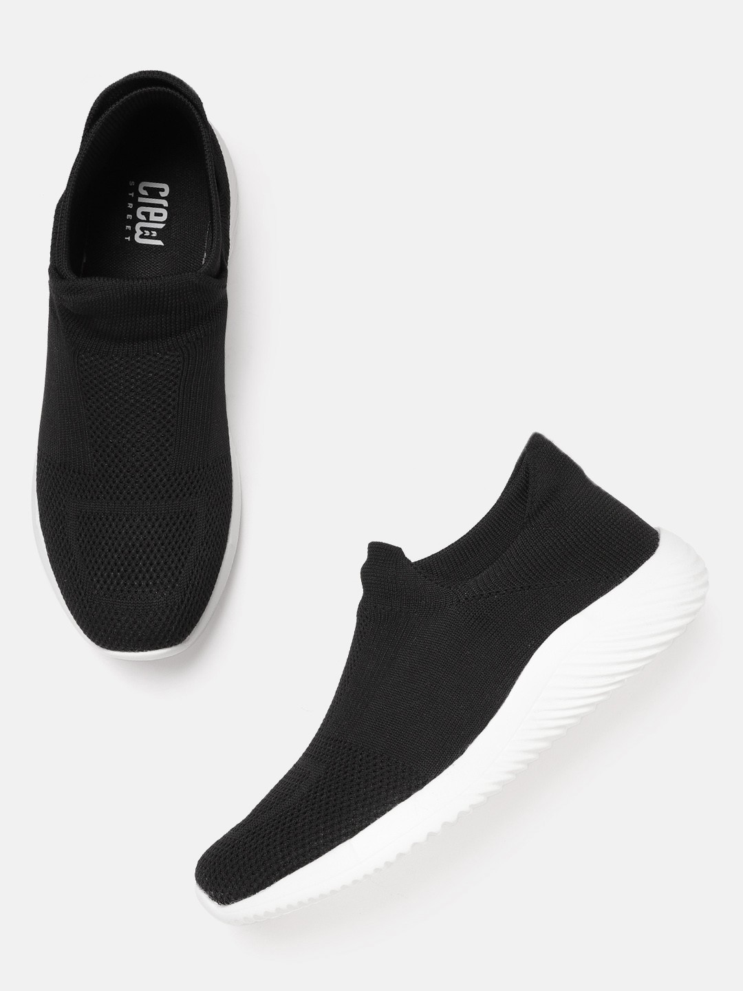

Crew STREET Women Black Woven Design Slip-On Sneakers