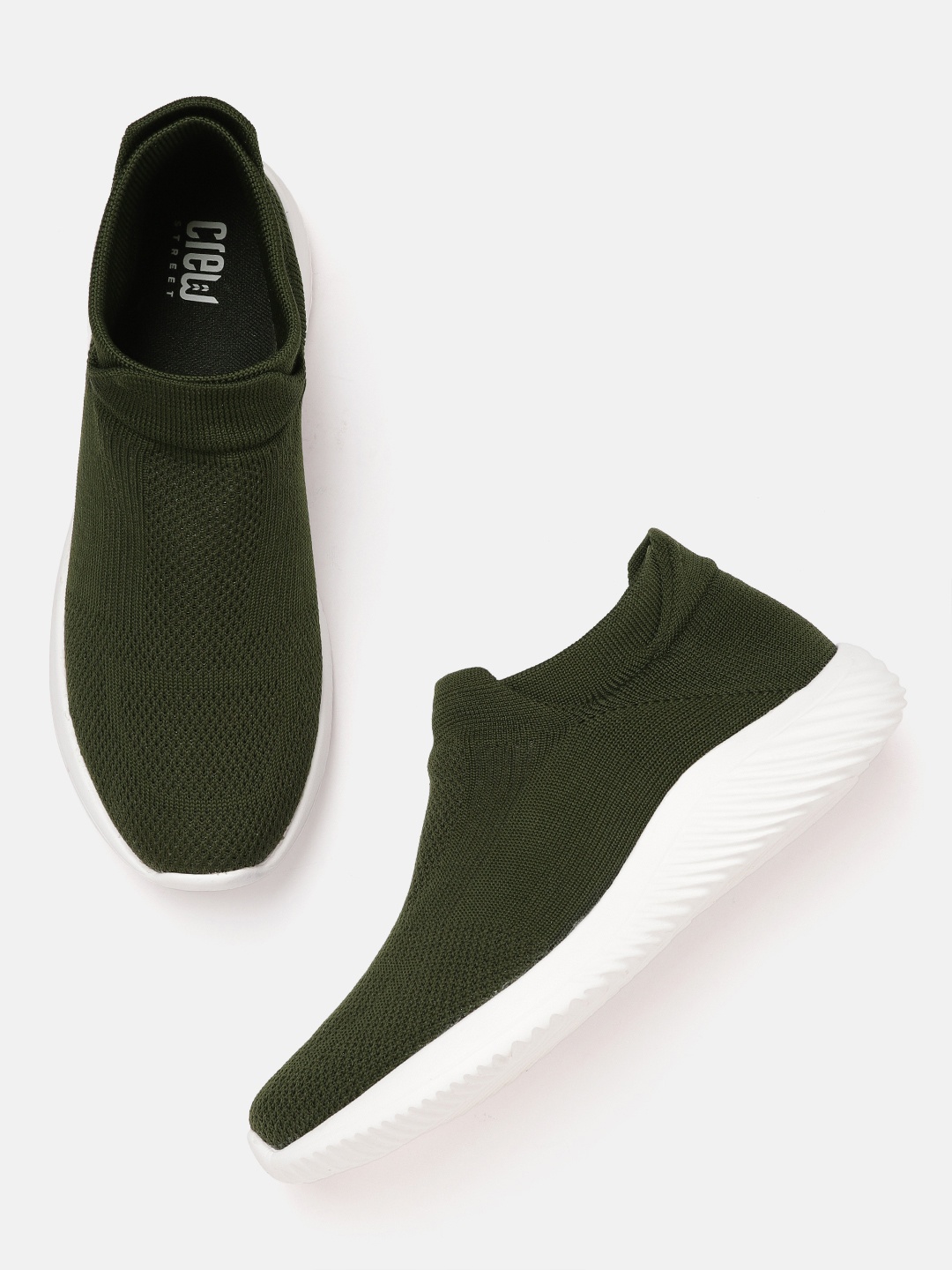 

Crew STREET Women Olive Green Woven Design Slip-On Sneakers