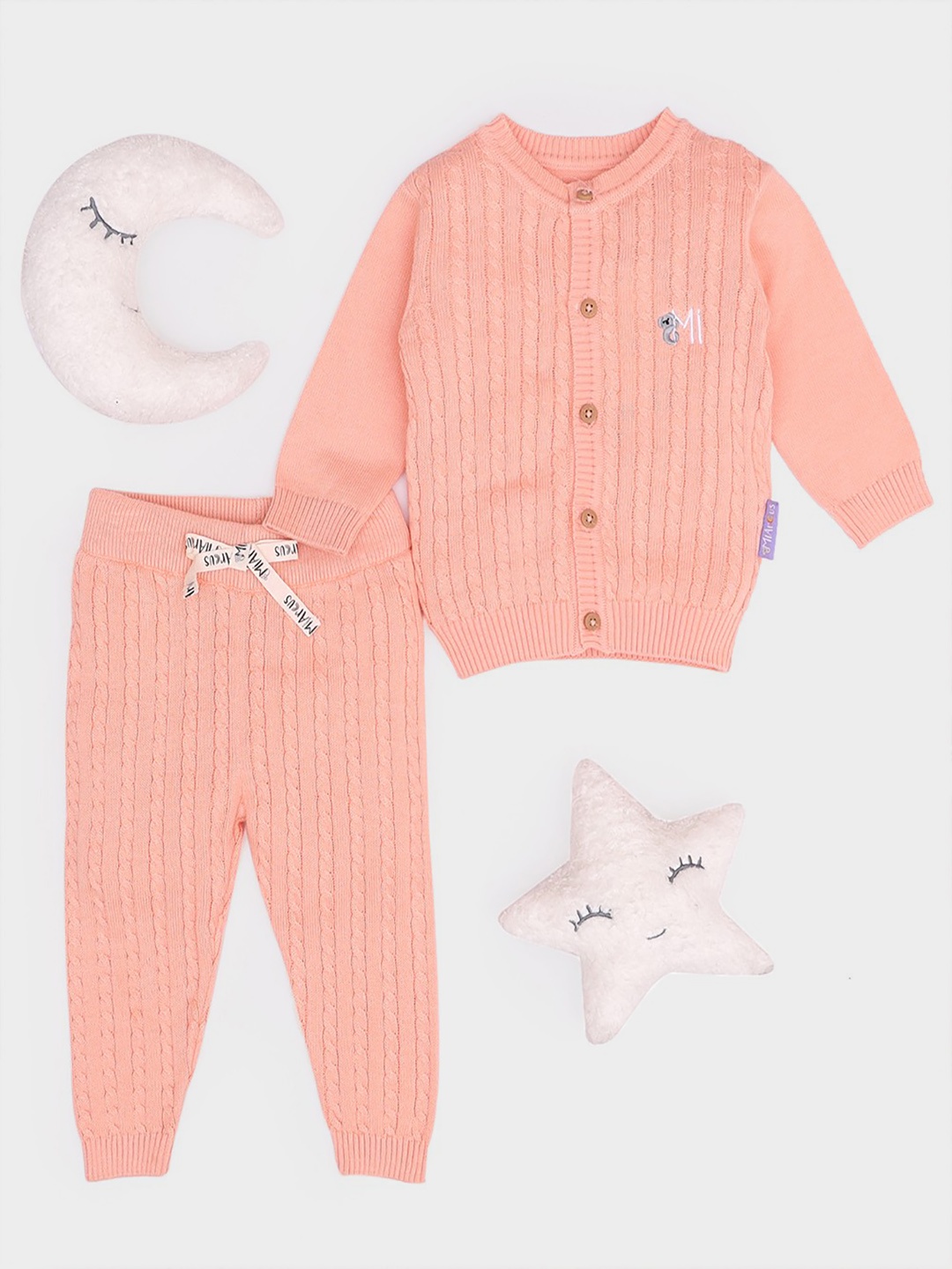 

MiArcus Kids Peach-Coloured Knitted Cardigan with Pyjamas