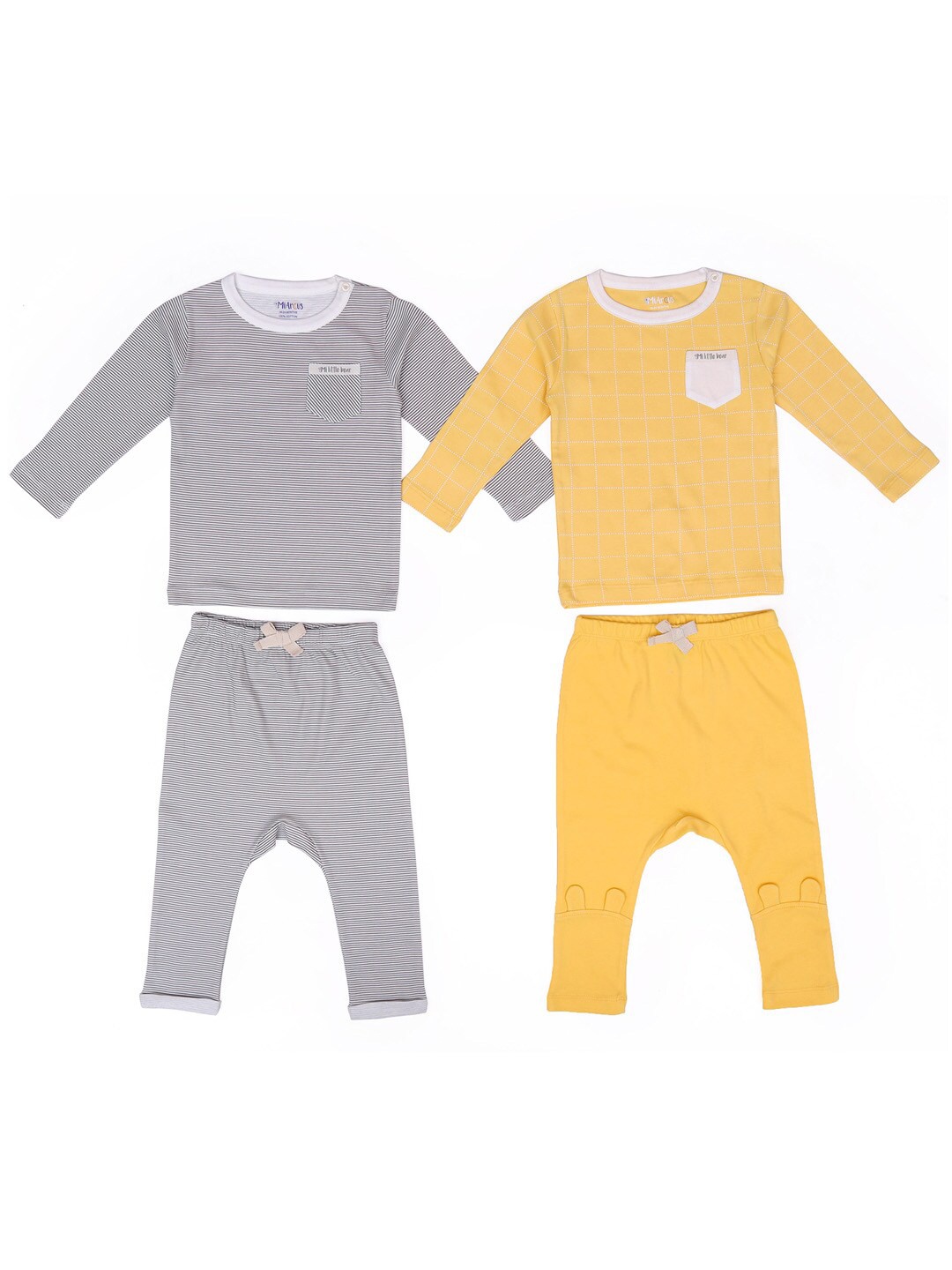 

MiArcus Unisex Kids Pack Of 2 Yellow & Grey Printed Pure Cotton T-shirt with Pyjamas