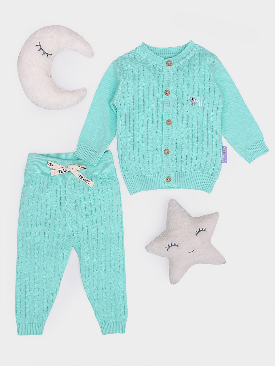 

MiArcus Kids Green Cable Knit Pure Cotton Cardigan with Joggers