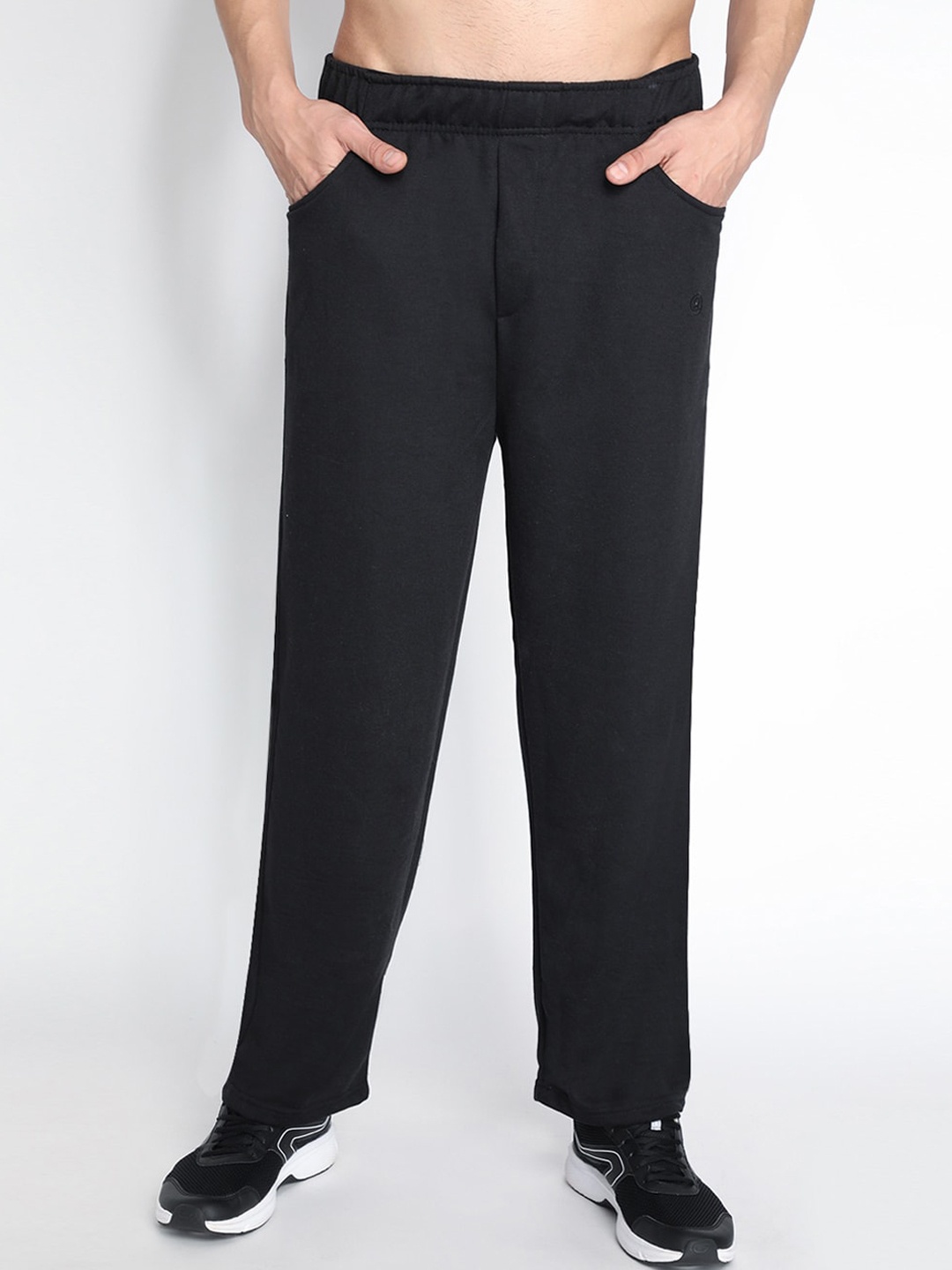 

CHKOKKO Men Black Solid Bootcut Track Pants