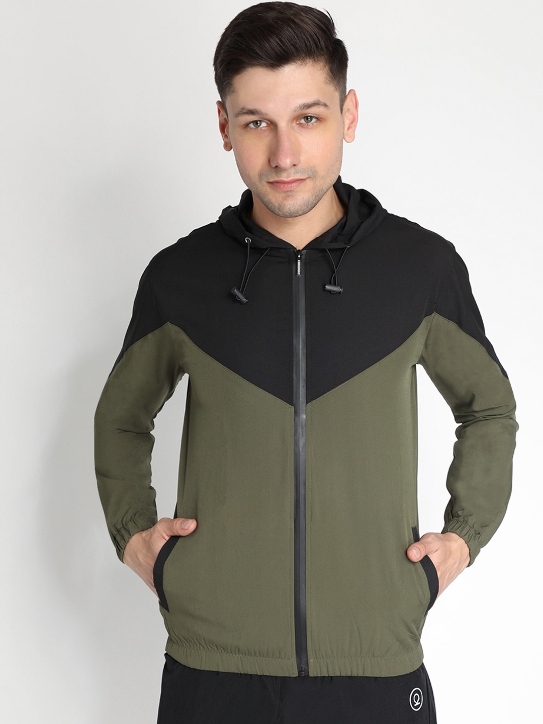 

CHKOKKO Men Black Colourblocked Windcheater and Water Resistant Outdoor Sporty Jacket