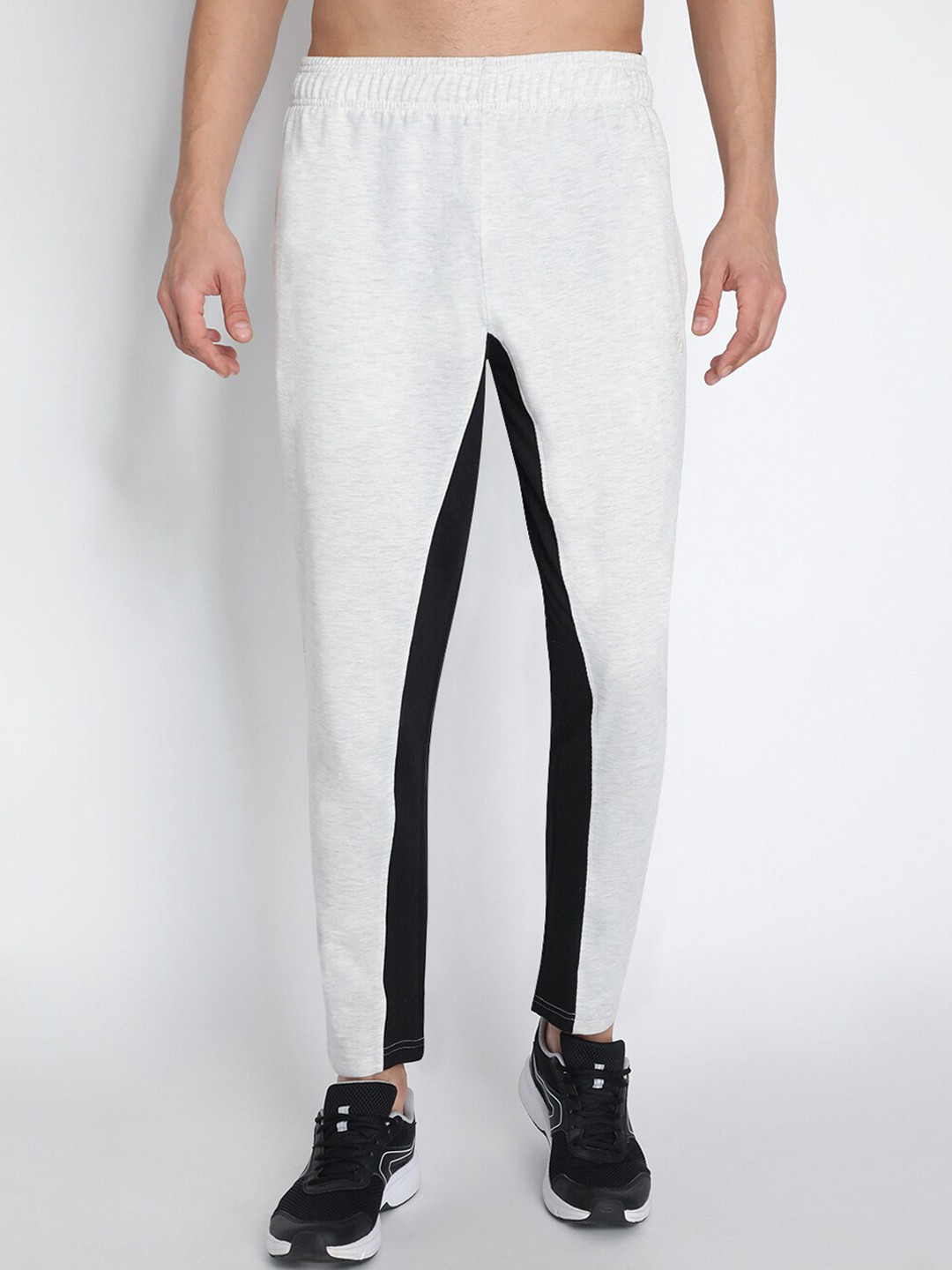 

CHKOKKO Men Off White & Black Solid Gym Track Pants