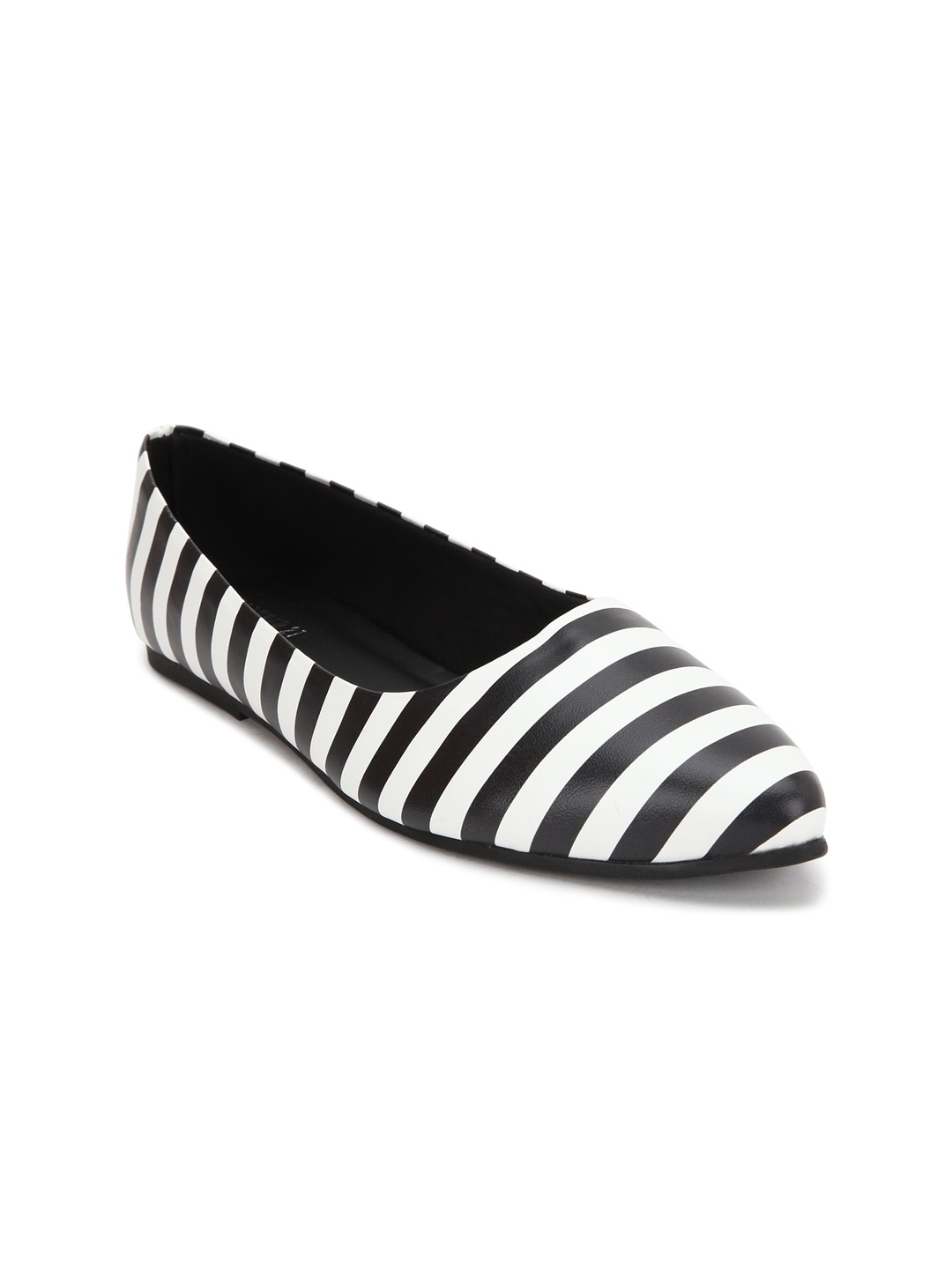

FOREVER 21 Women Black & White Striped Ballerinas Flats