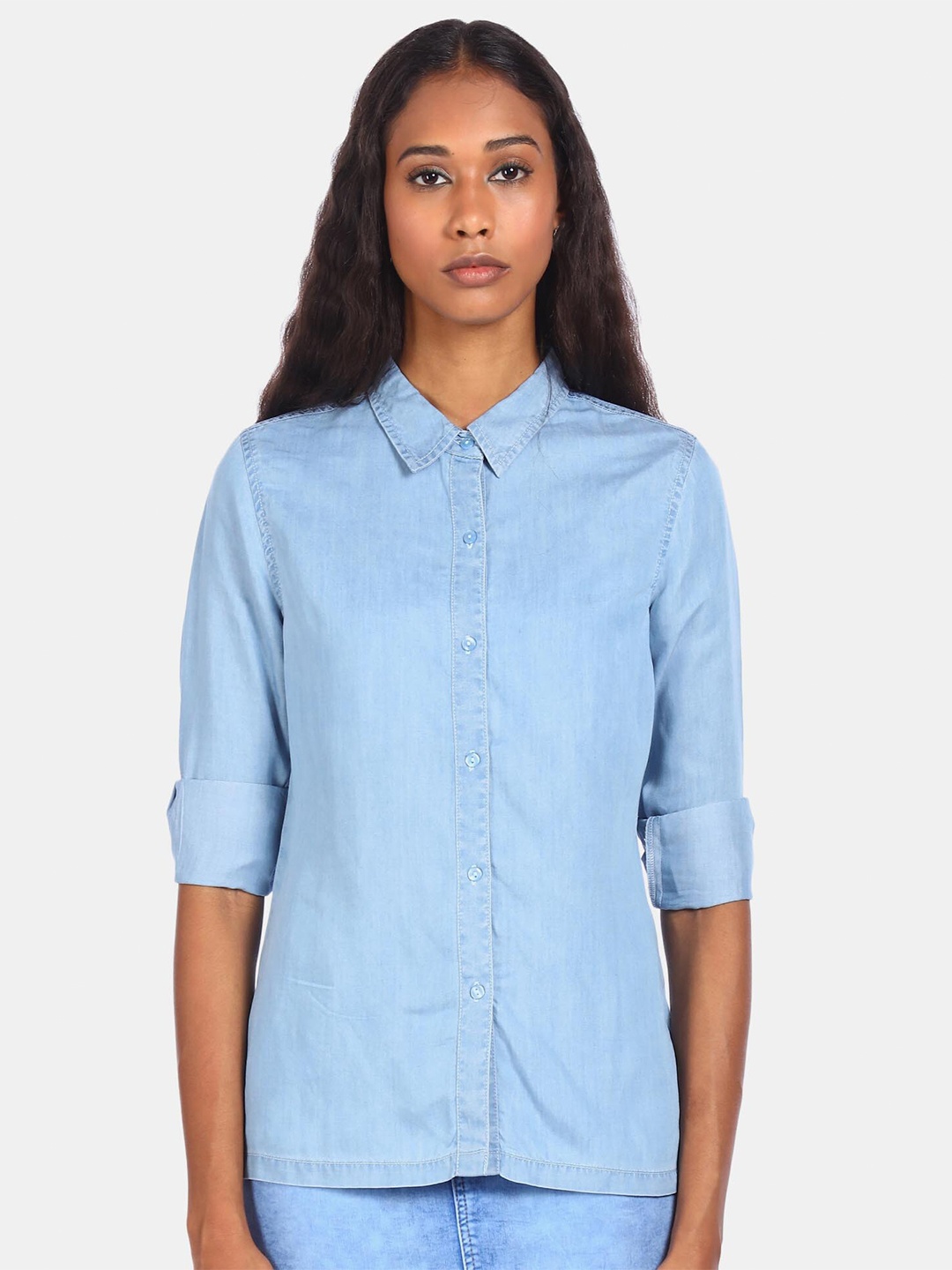 

Flying Machine Women Blue Opaque Casual Shirt