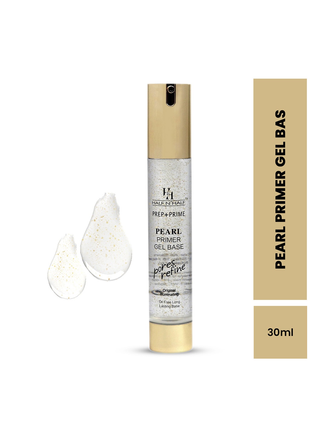 

Half N Half Prep + Prime Pearl Primer Gel Base 18h Oil Free Long Lasting & Pores Refine, Transparent