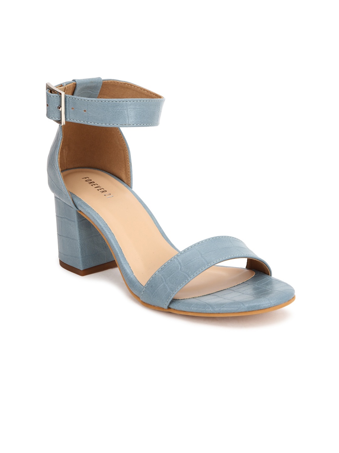 

FOREVER 21 Women Blue Textured PU Block Heels