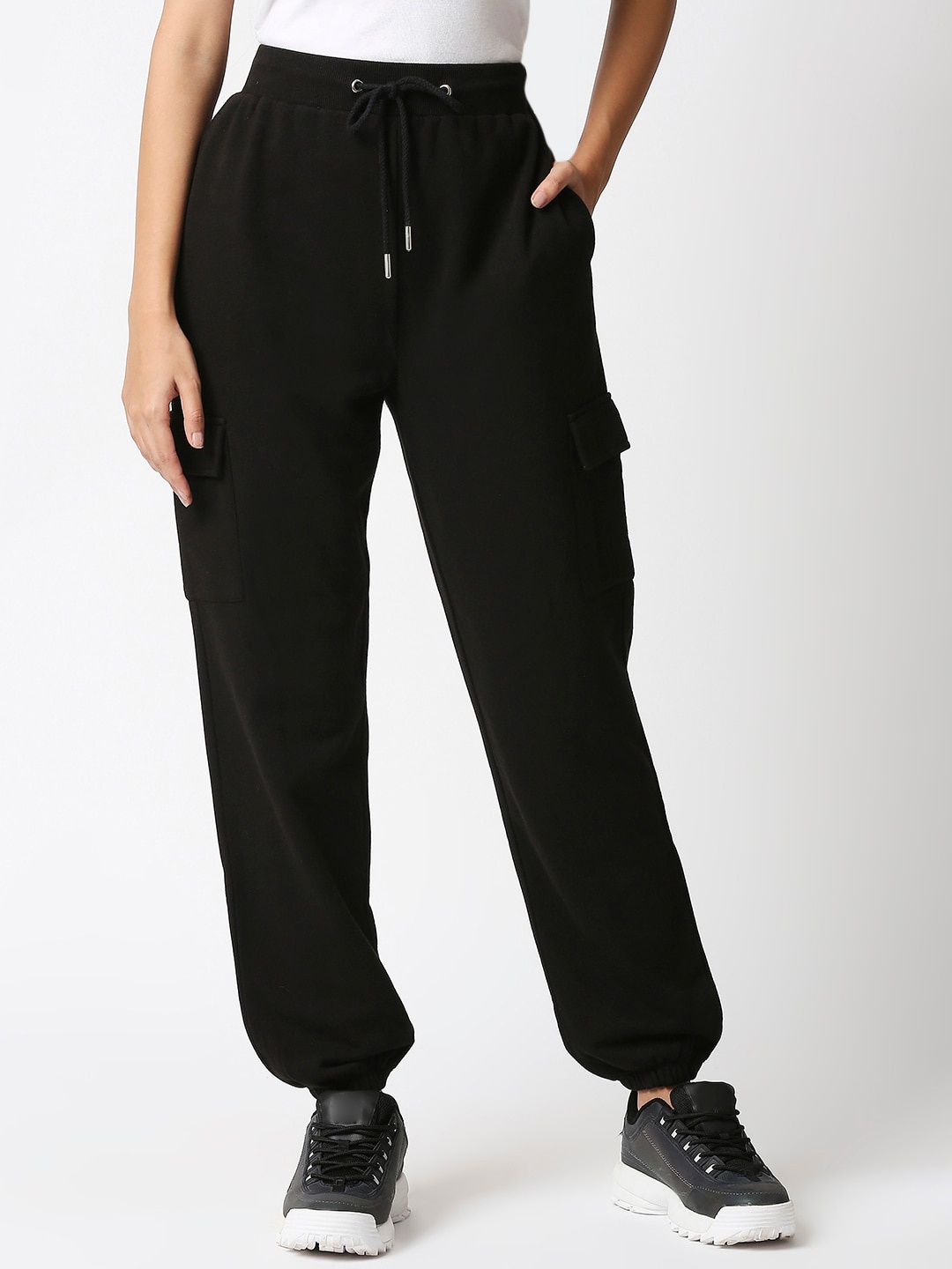 

20Dresses Women Black Cotton Joggers Trousers