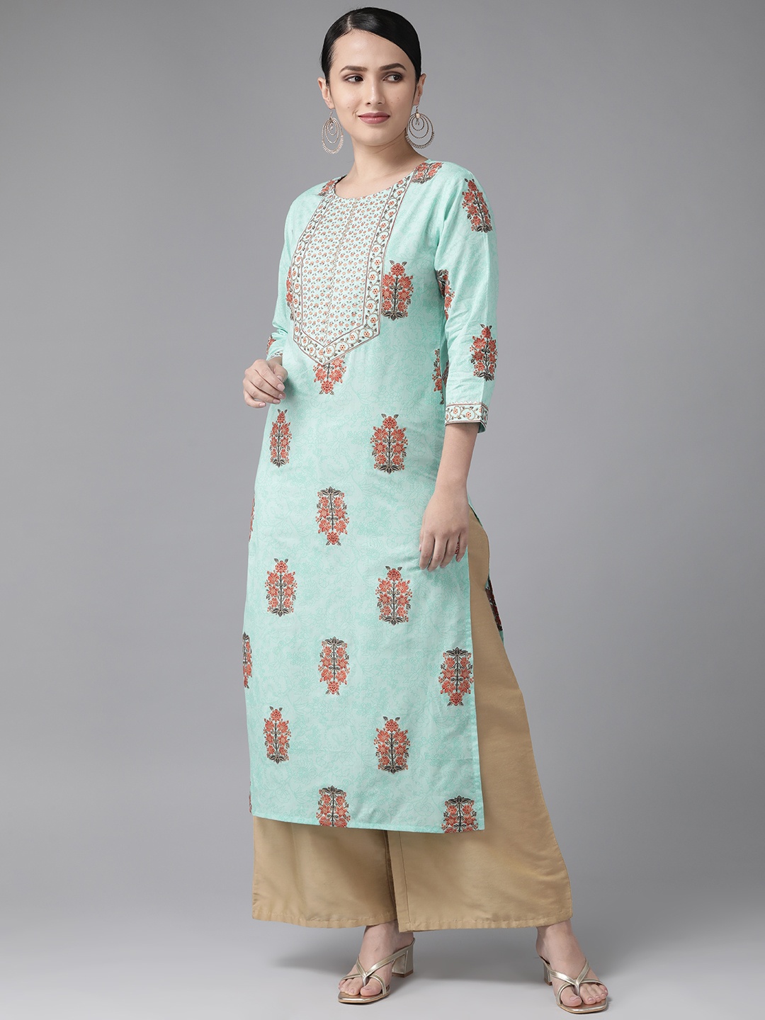 

Yufta Women Blue Ethnic Motifs Printed Straight Kurta