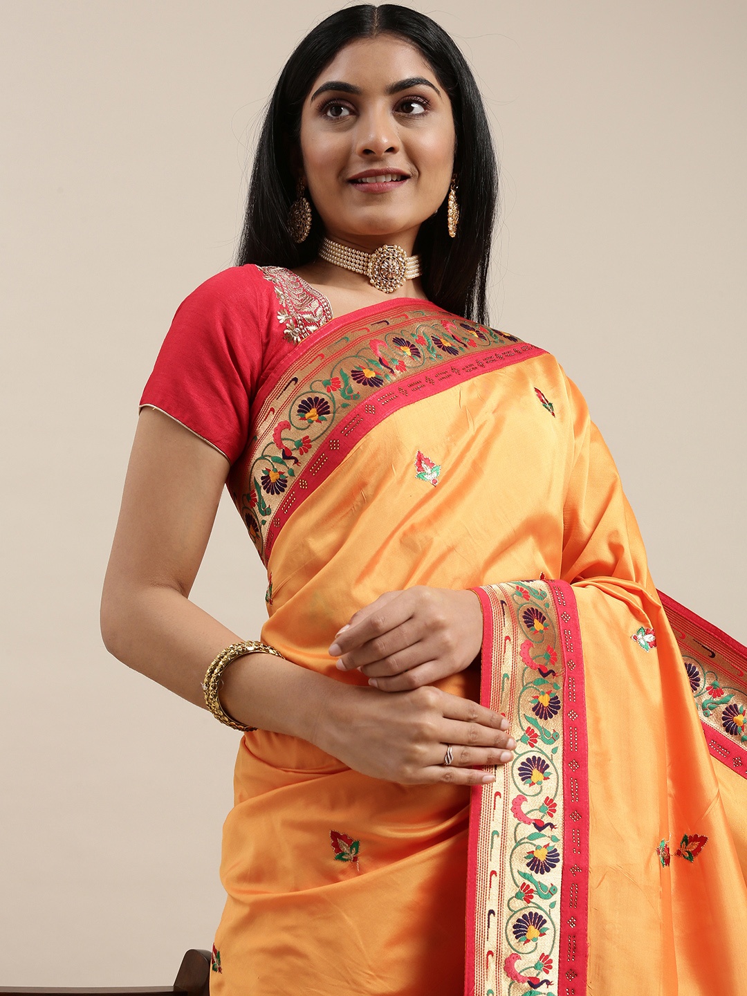 

NAKKASHI Mustard Yellow Embroidered Art Silk Saree