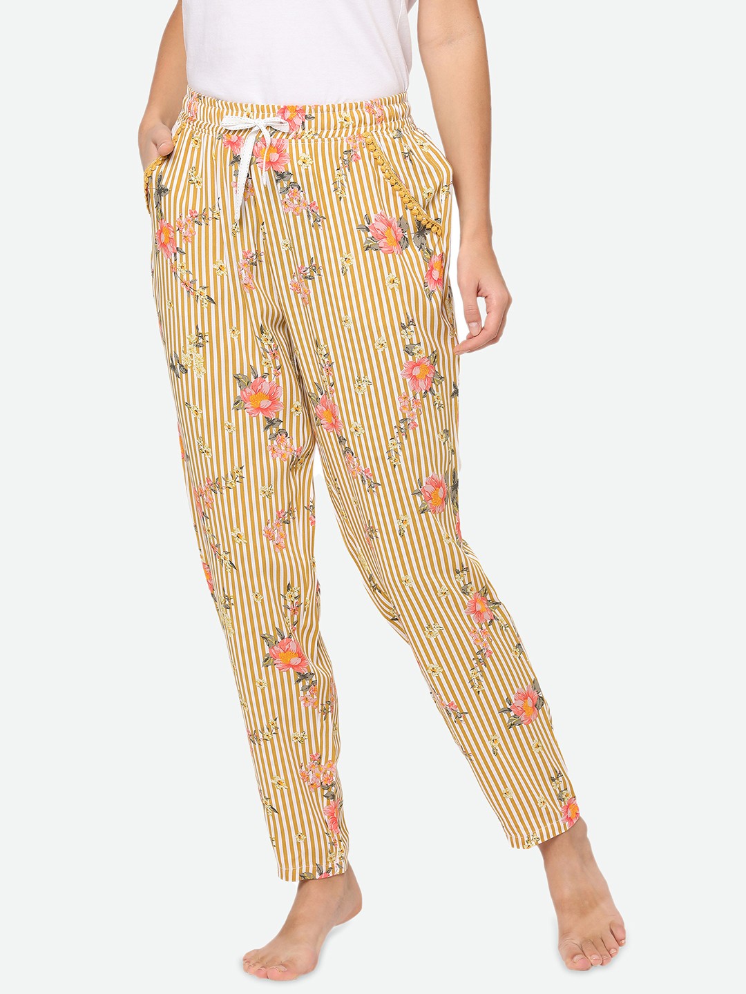 

MAYSIXTY Women Mustard Yellow Floral Printed Lounge Pants