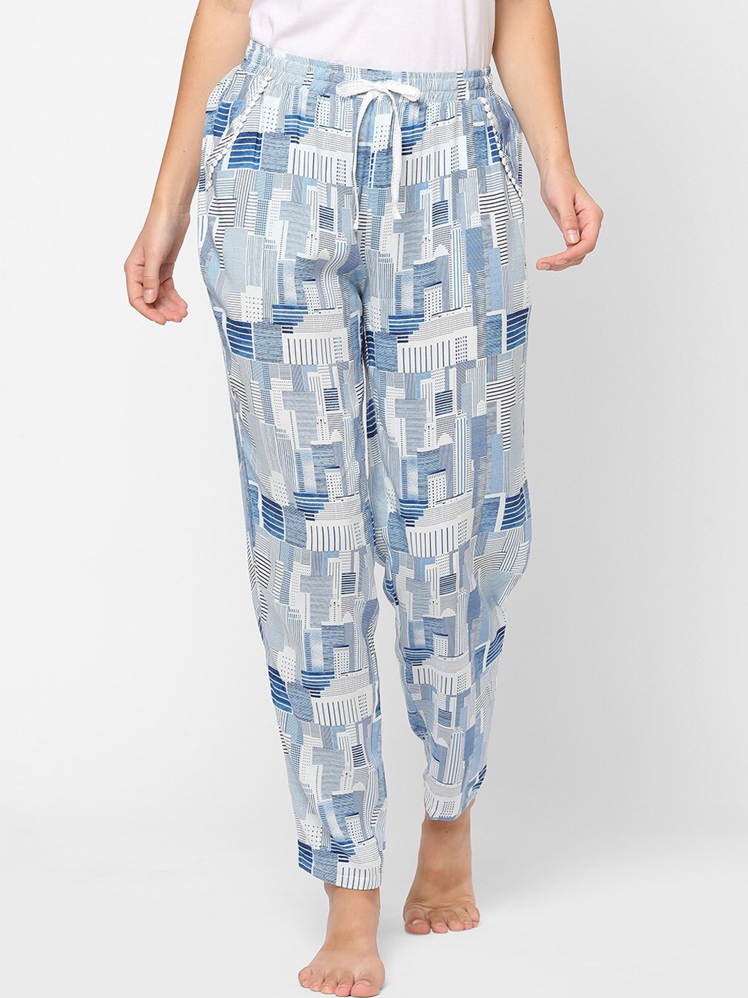 

MAYSIXTY Woman Blue Pure Rayon Graphic Nightwear Lounge Pants