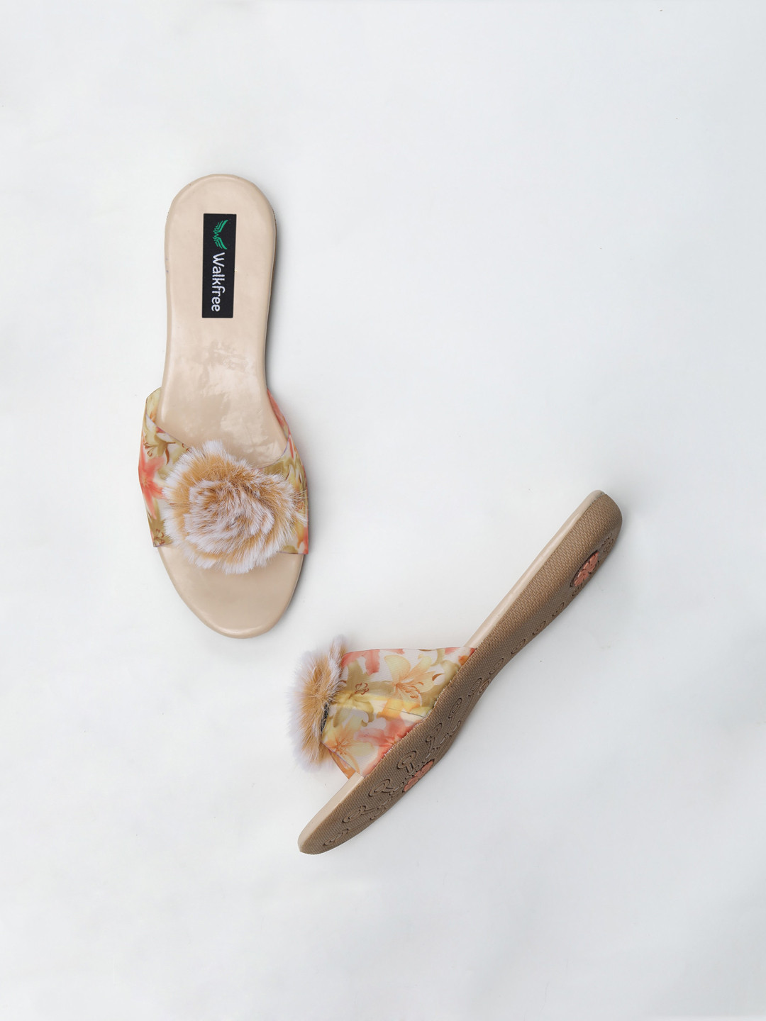 

Walkfree Women Beige Printed Open Toe Flats