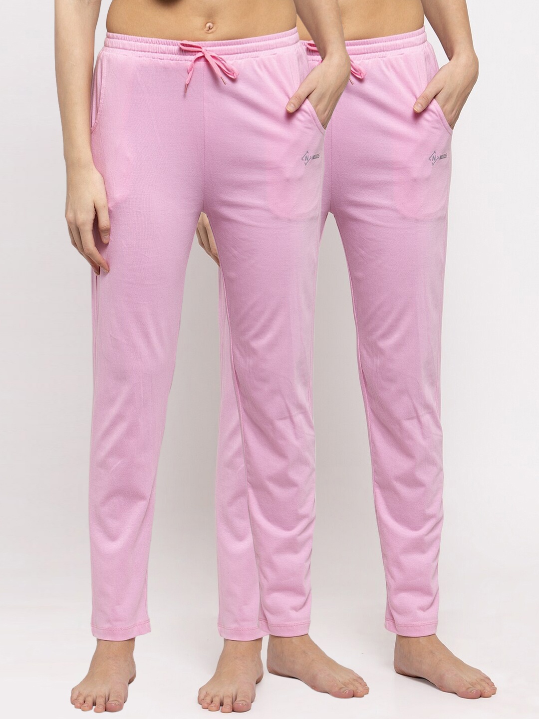 

NEUDIS Women Pack Of 2 Pink Solid Cotton Lounge Pants
