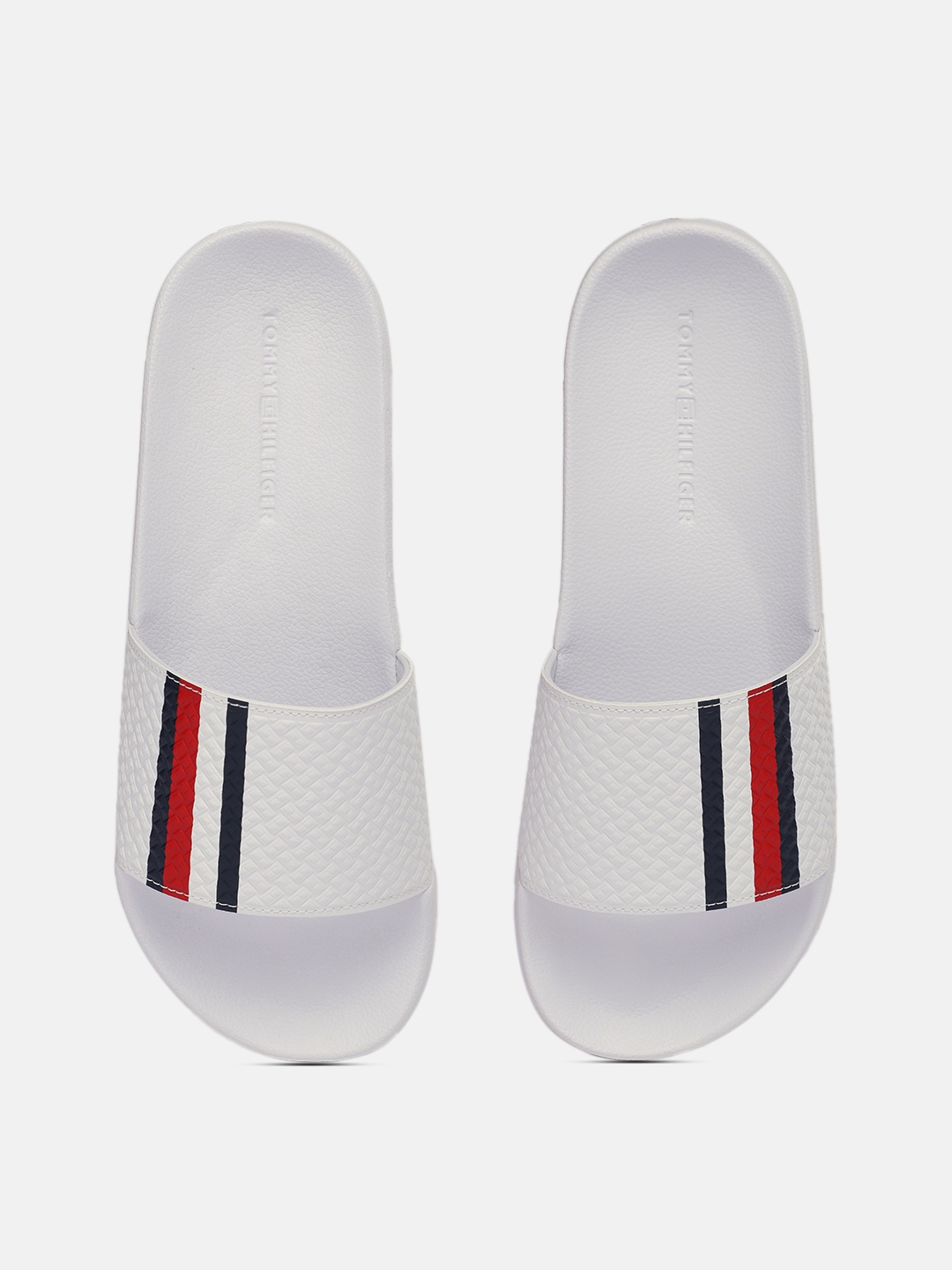 

Tommy Hilfiger Men White Striped Sliders
