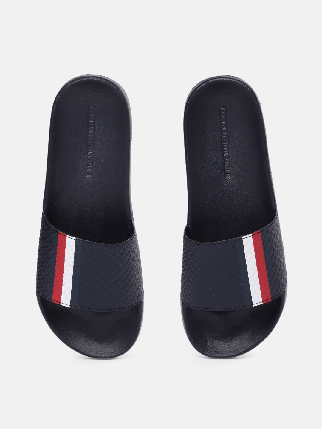

Tommy Hilfiger Men Navy Blue Striped Sliders