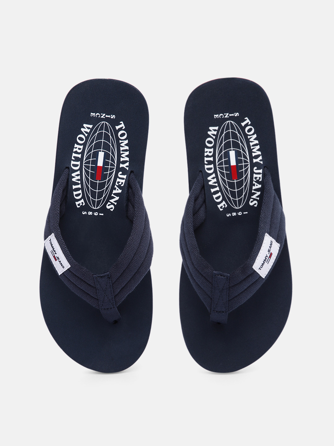 

Tommy Hilfiger Jeans Men Twilight Navy Blue Printed Fabric Beach Thong Flip-Flops