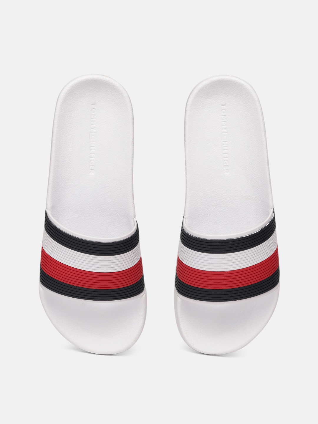 

Tommy Hilfiger Men White Striped Sliders