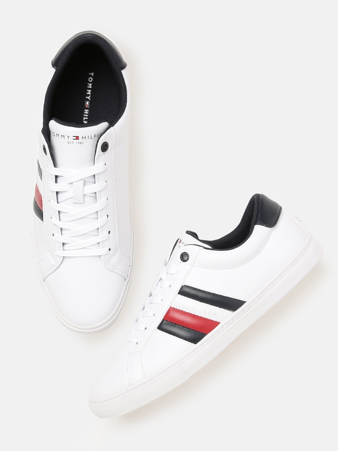 

Tommy Hilfiger Men White CORP Brand Logo Striped Sneakers