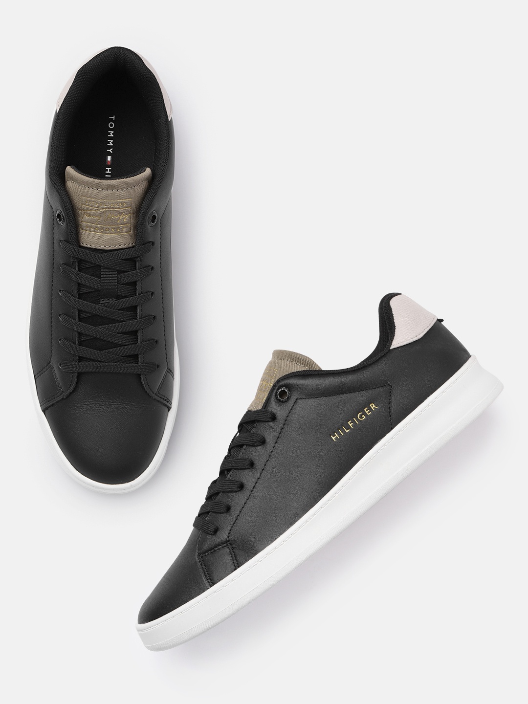 

Tommy Hilfiger Men Black Leather Retro Court Sneakers