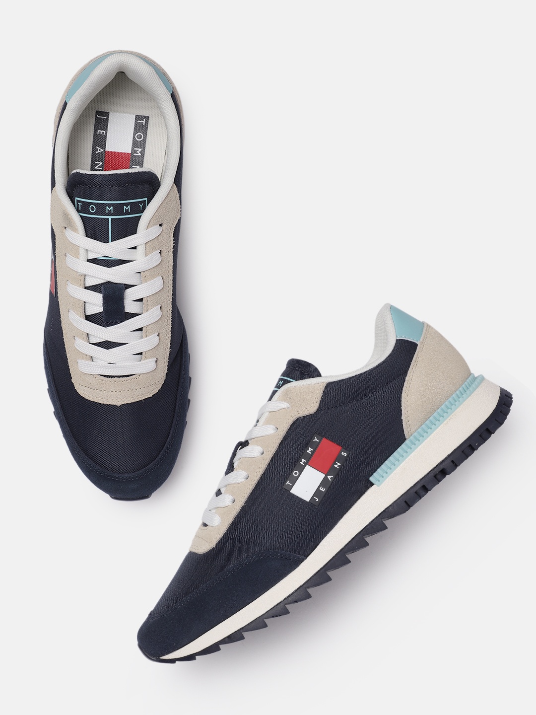 

Tommy Hilfiger Men Navy Blue & Beige Colourblocked RETRO EVOLVE Sneakers