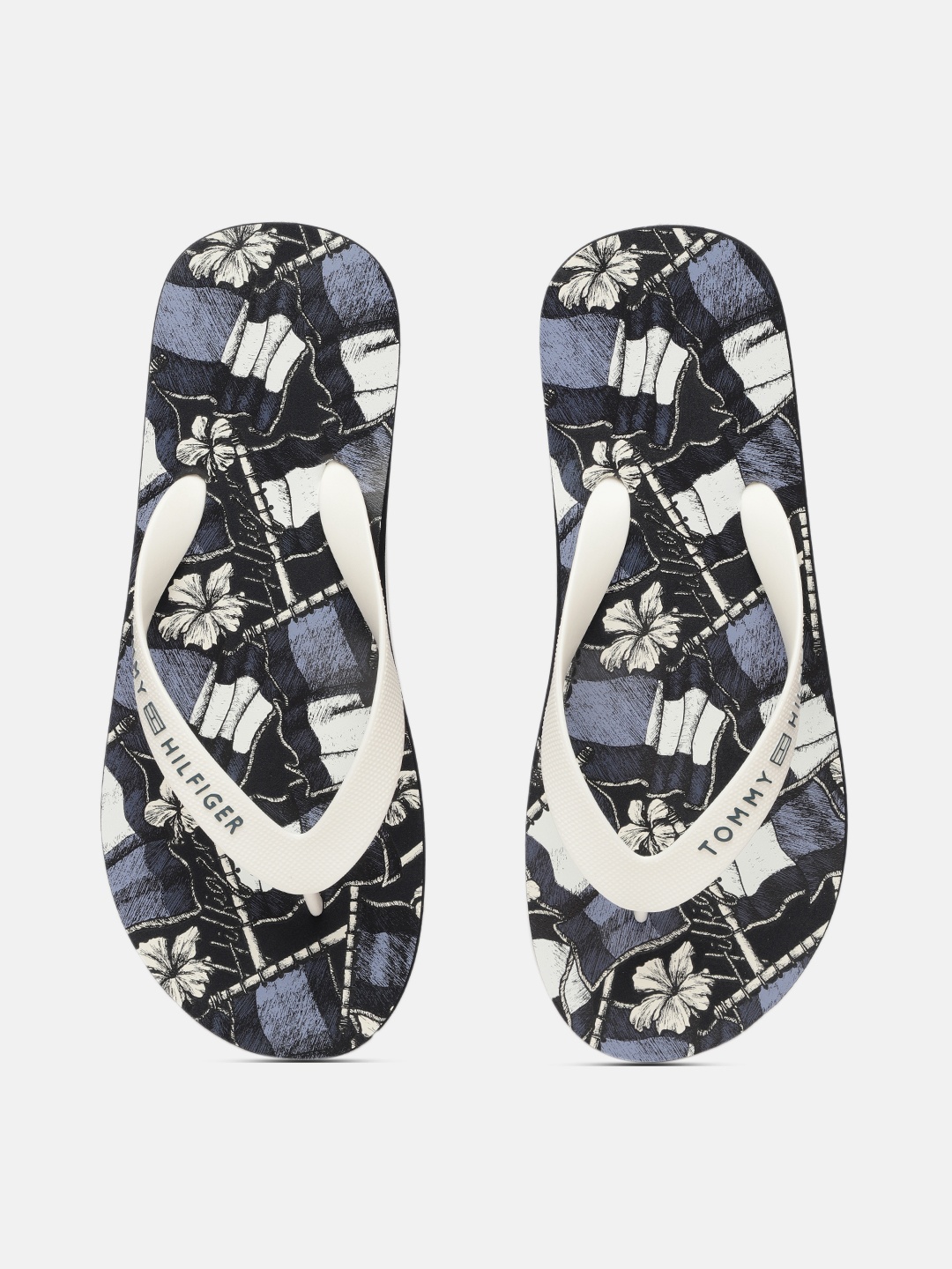 

Tommy Hilfiger Men White & Blue Seasonal Print Beach Thong Flip-Flops