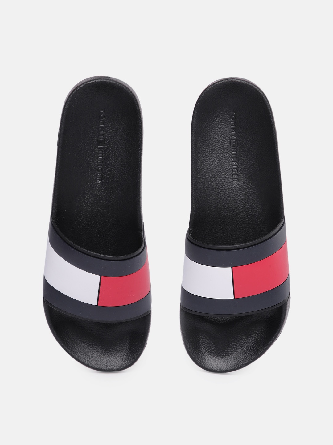 

Tommy Hilfiger Men Black Colourblocked Rubber TH Flag Pool Sliders