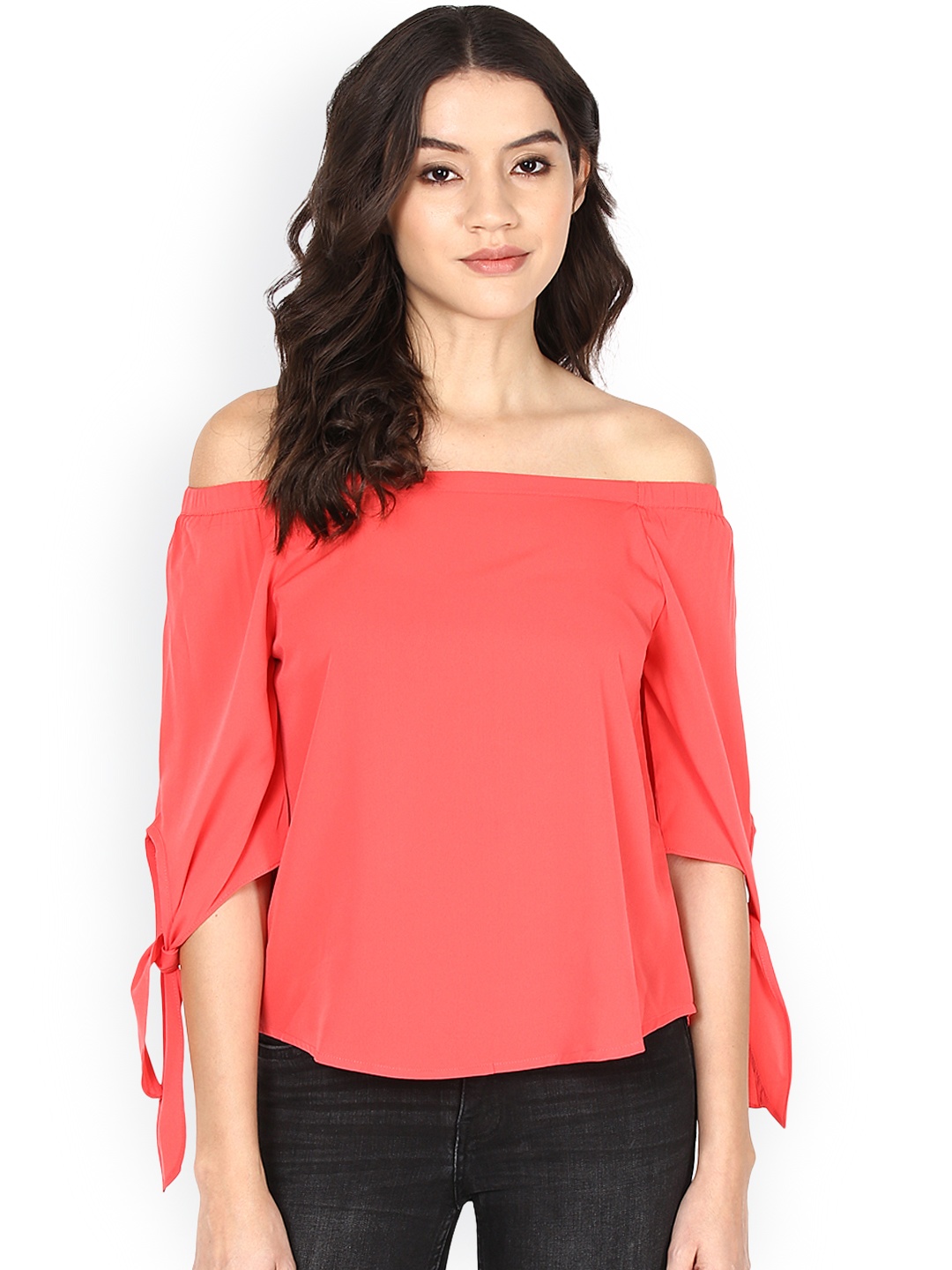 

Harpa Women Coral Orange Off-Shoulder Top