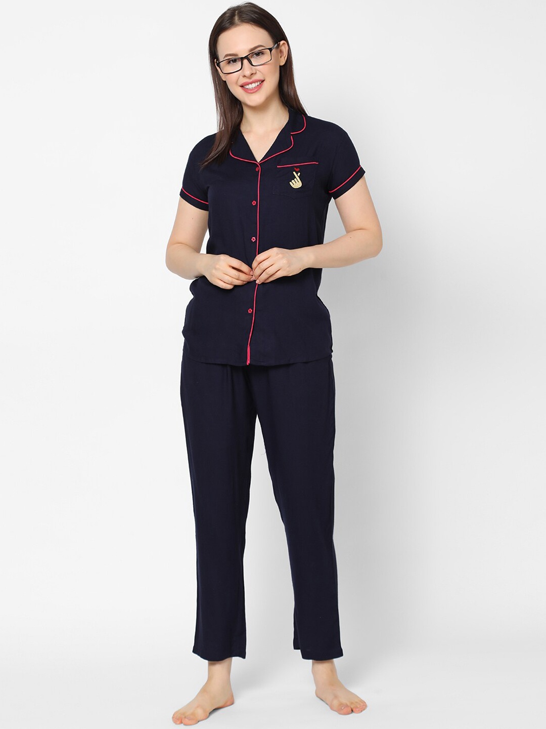 

evolove Women Navy Blue Night Suit