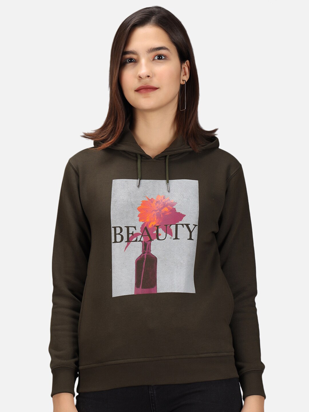 

ANTI CULTURE Women Olive Green Printed Sweatshirt