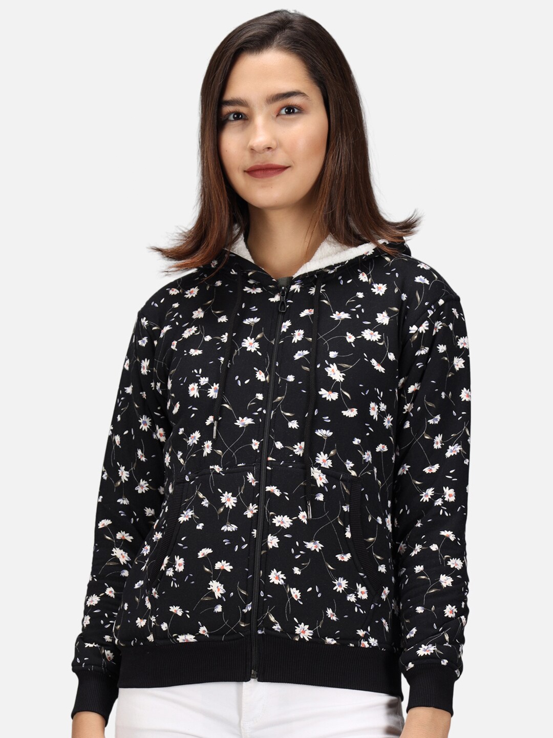 

ANTI CULTURE Women Black Floral Printed Hooded Sweatshirt