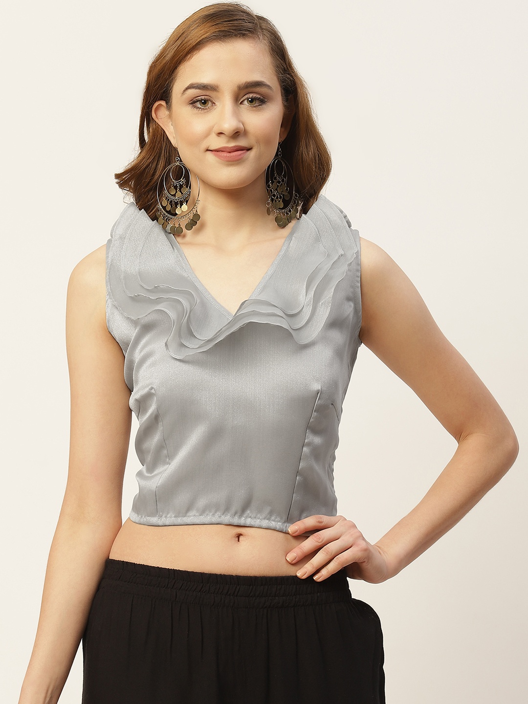 

Studio Shringaar Women Grey Solid Saree Blouse