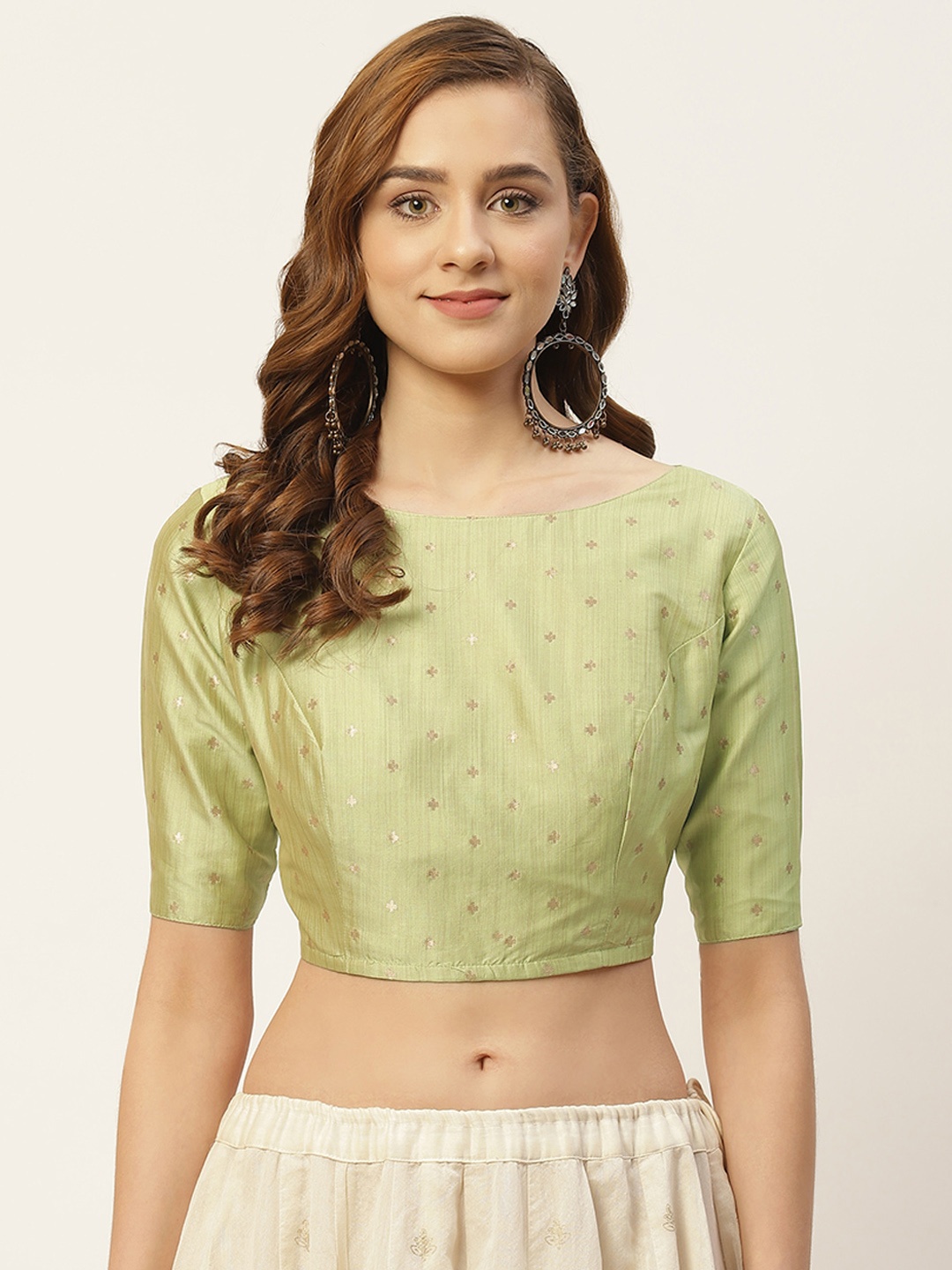 

Studio Shringaar Women Green & Golden Woven Design Brocade Saree Blouse
