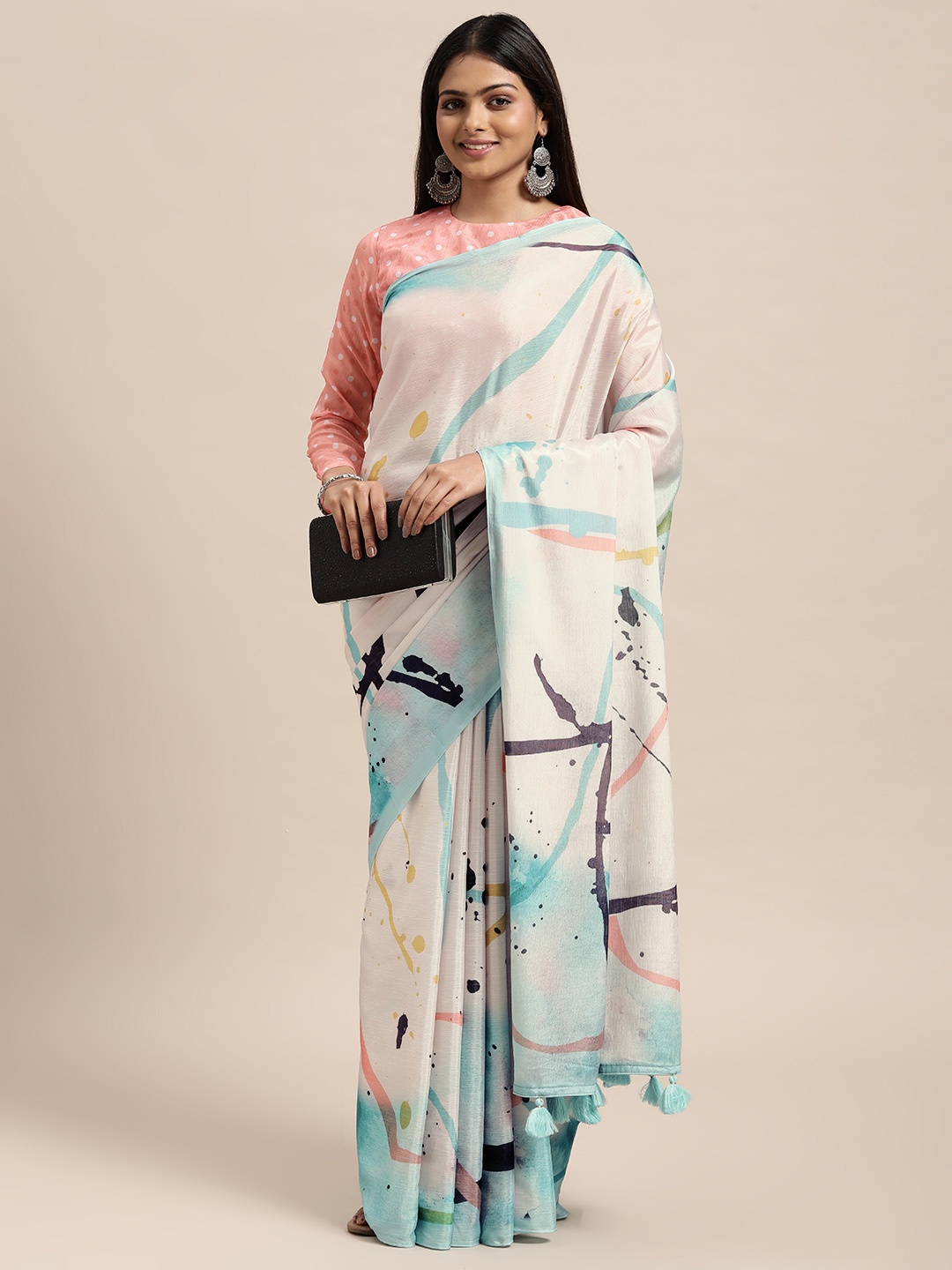 

Janasya Multicoloured Printed Poly Chiffon Saree, Multi