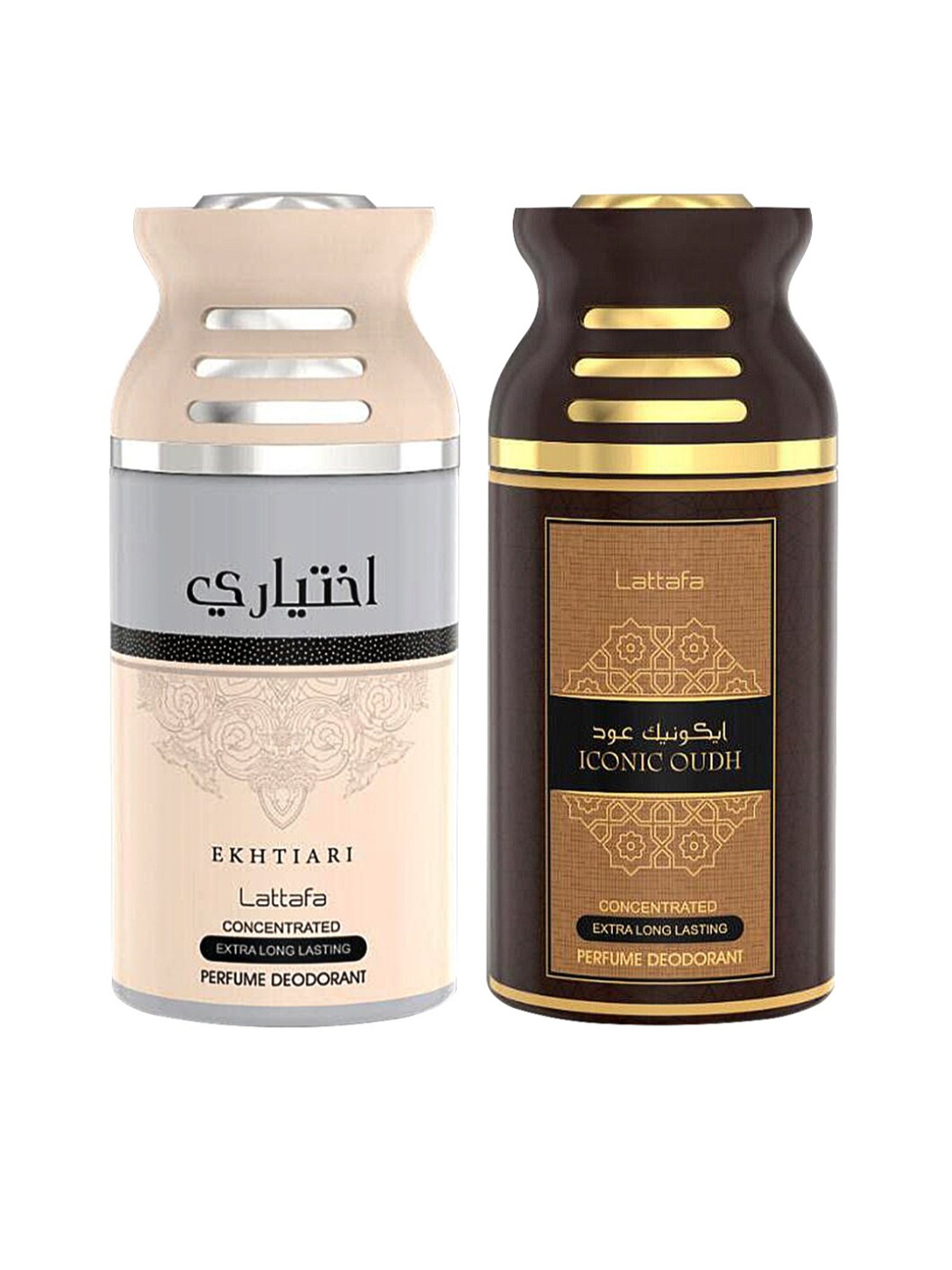 

Lattafa Pack of 2 Ekhtiari & Iconic Oudh Perfumed Deodorant BodySpray-250ml Each, Peach