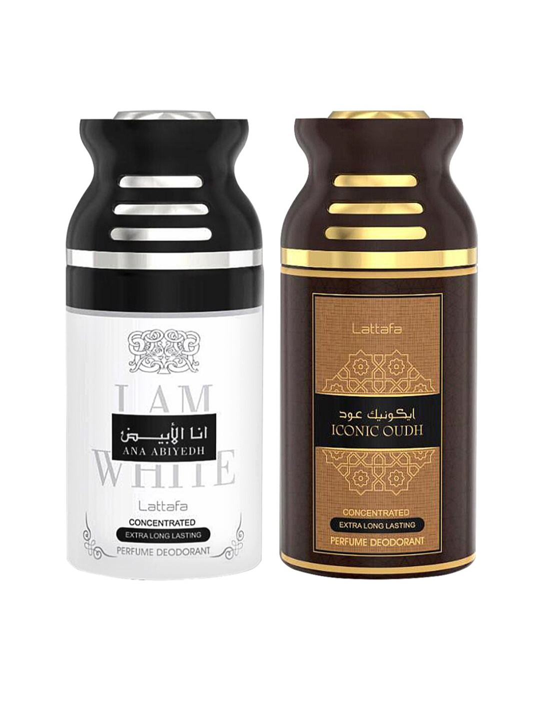

Lattafa Unisex White & Beige Set Of 2 Abiyedh & Iconic Oudh Perfume Deodarant